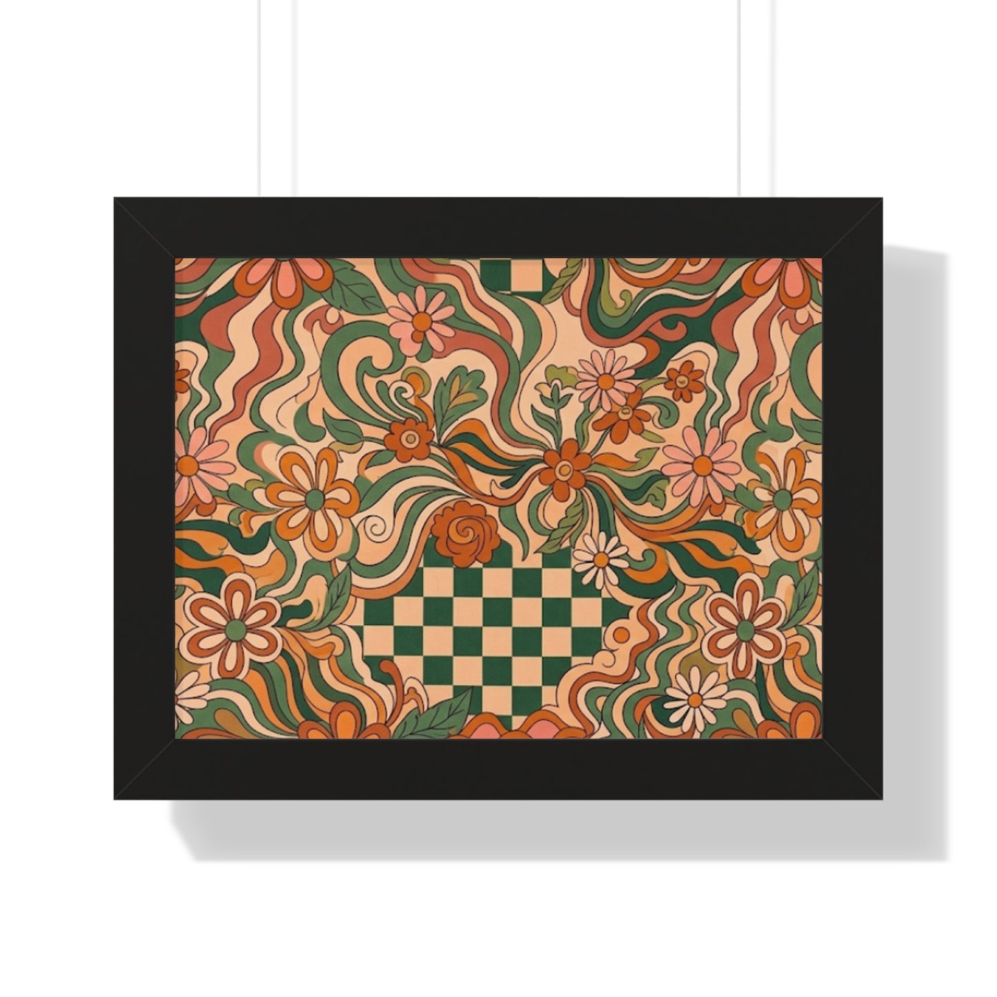 Retro Floral Checkerboard Poster