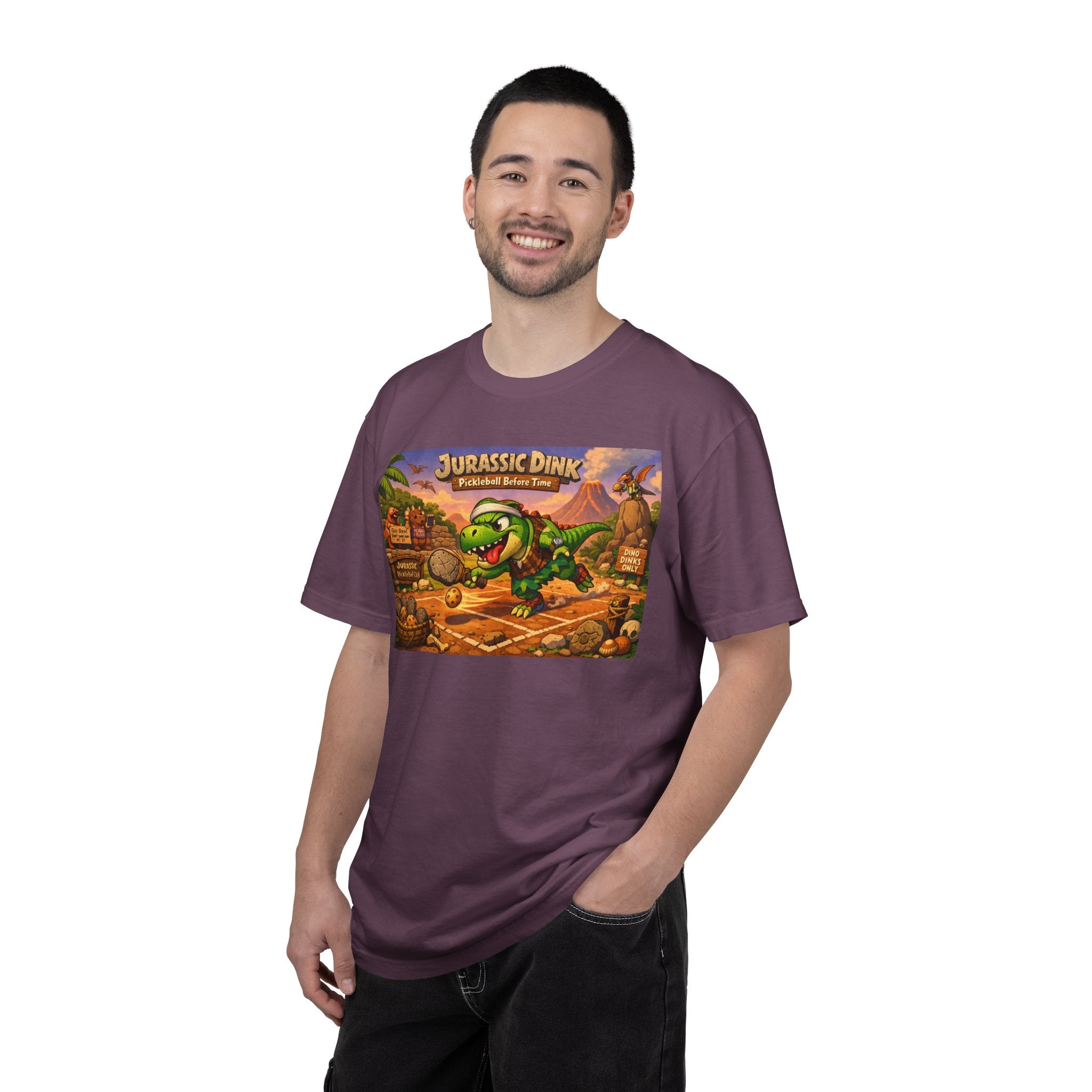 Jurassic Dink Pickleball Dinosaur Arcade Poster T-Shirt | Retro Video Game Shirt
