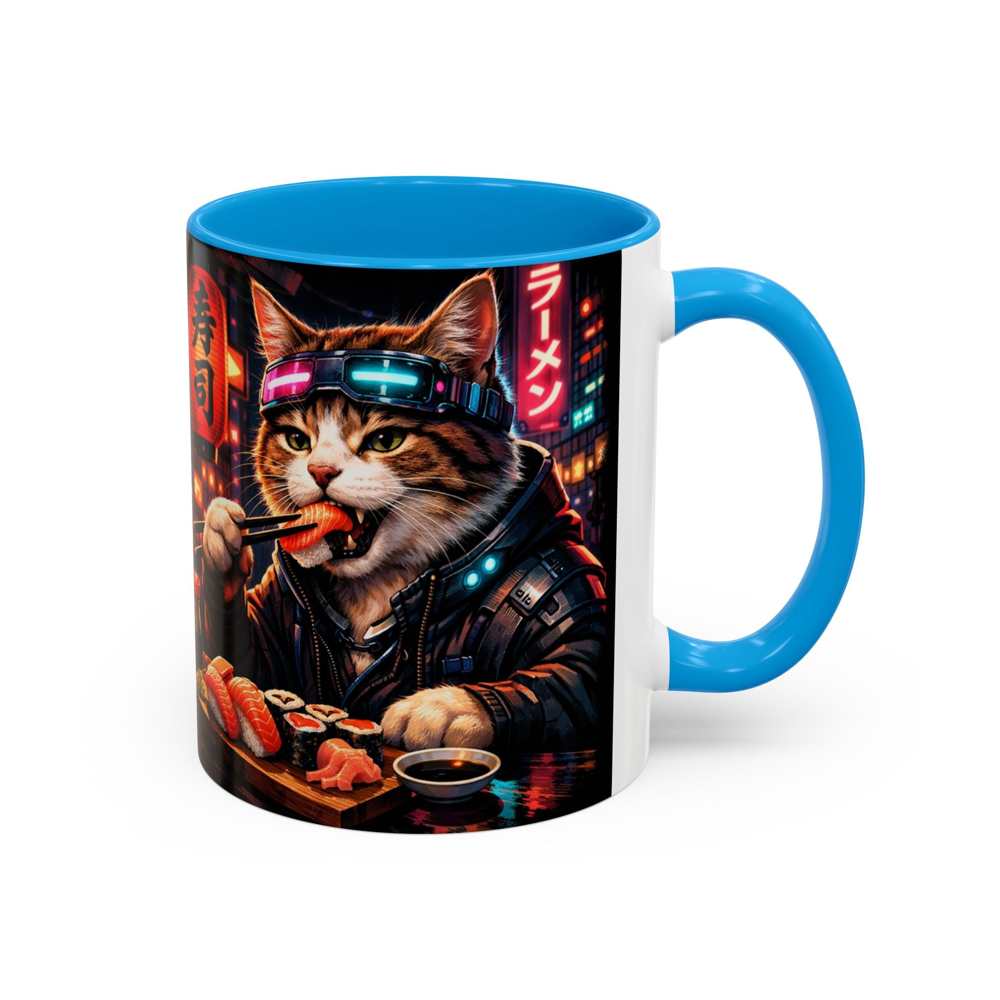 Cyberpunk Sushi Cat Mug | 11oz 15oz Ceramic Coffee Cup