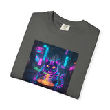 Neon Cyberpunk Cat Mystic Bowl T-shirt | Retro Futuristic Alley Art