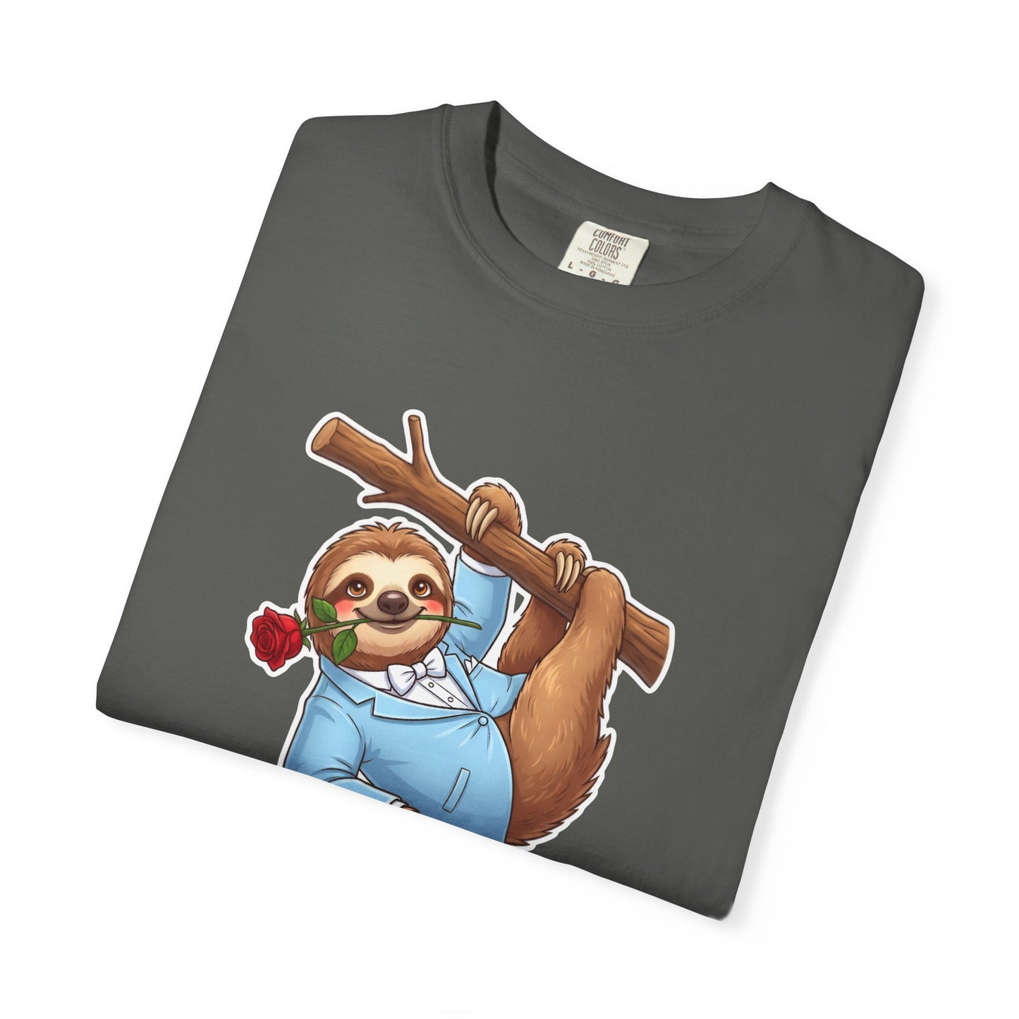 Sloth with Rose on Branch T-shirt | Cute Relaxed Animal Tee