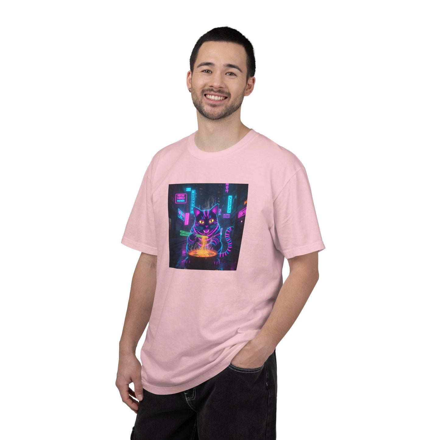Neon Cyberpunk Cat Mystic Bowl T-shirt | Retro Futuristic Alley Art