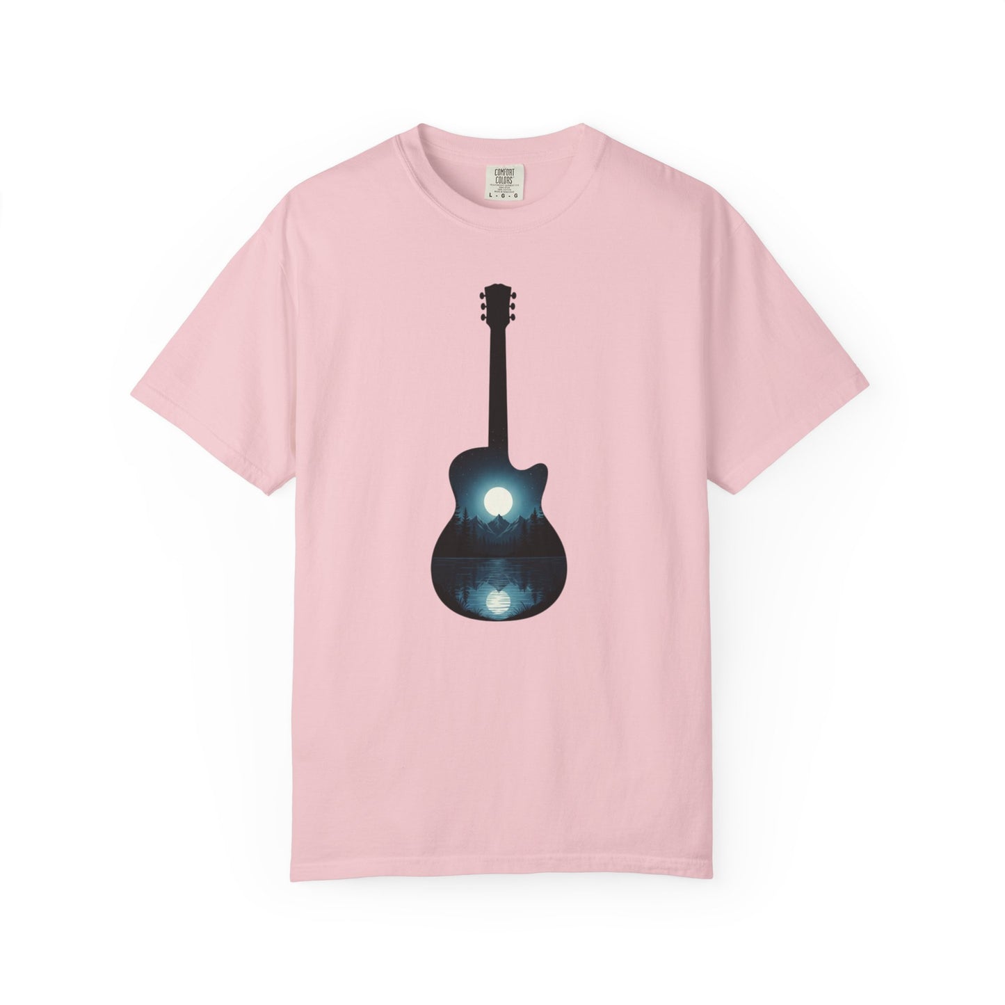 Moonlit Acoustic Guitar T-Shirt | Night Sky Guitar Silhouette