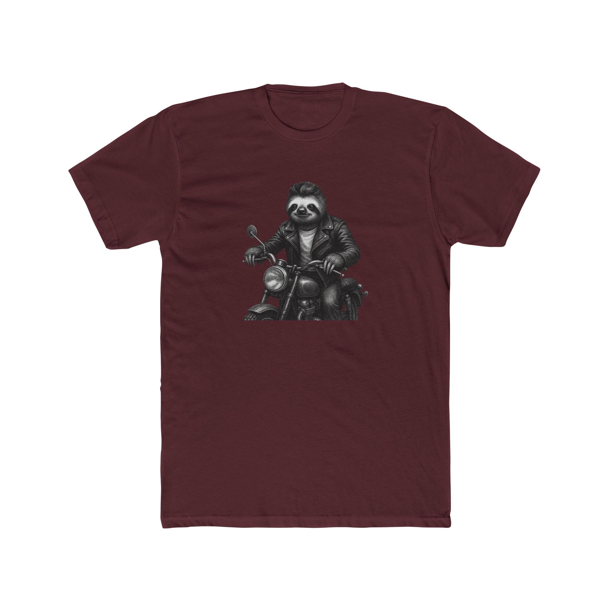 Biker Sloth Riding Motorcycle T-Shirt | Retro Monochrome Illustration