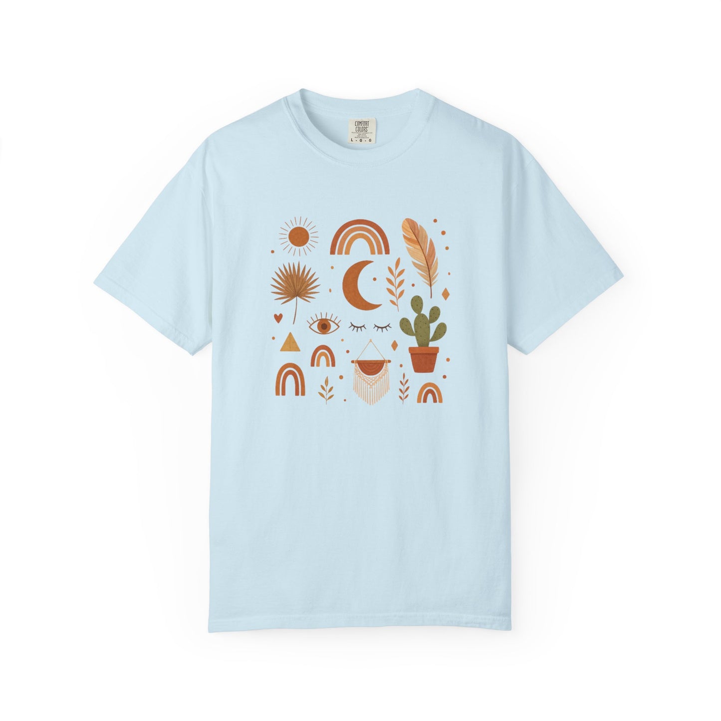Boho Icons Mosaic T-Shirt | Crescent Moon Cactus Rainbows