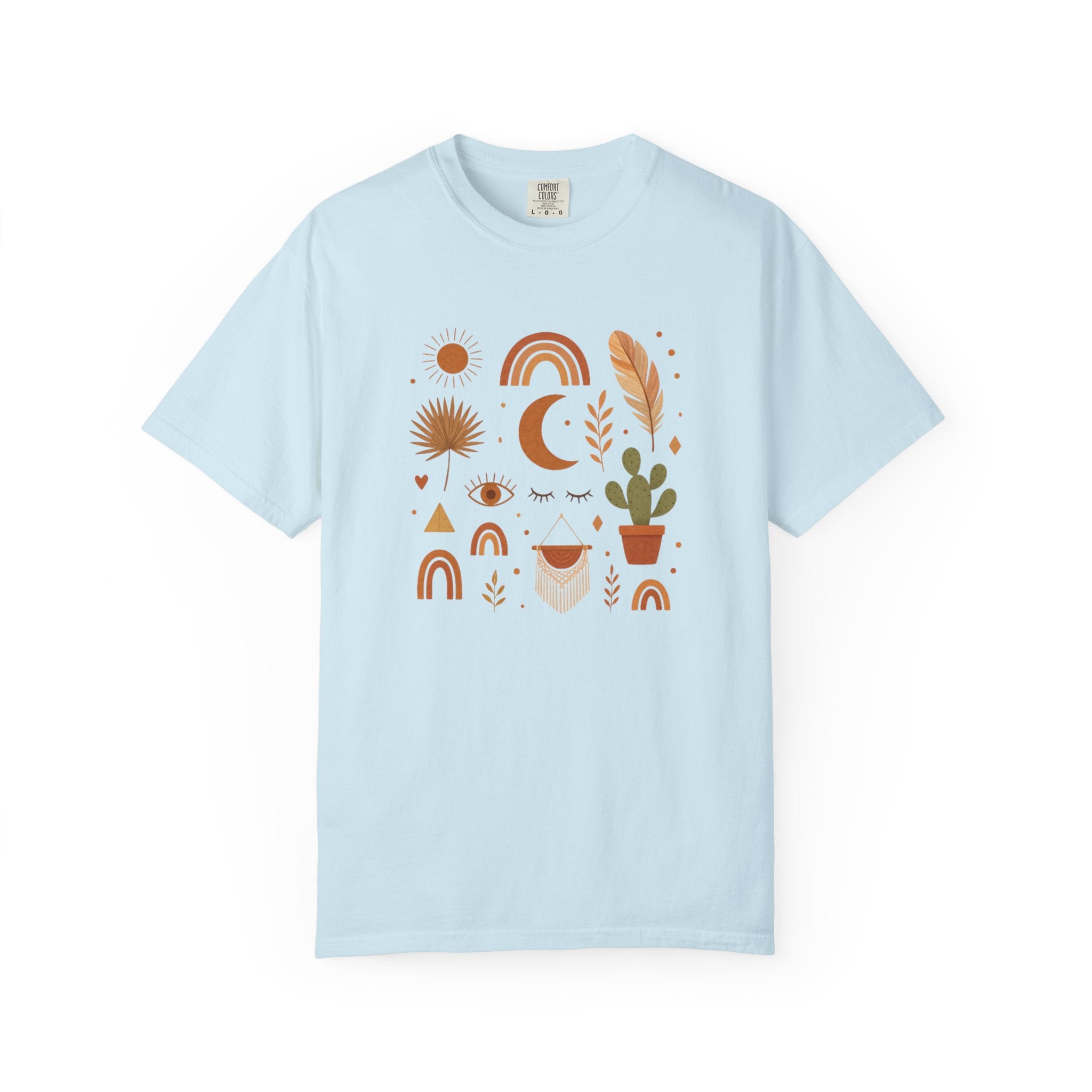 Boho Icons Mosaic T-Shirt | Crescent Moon Cactus Rainbows
