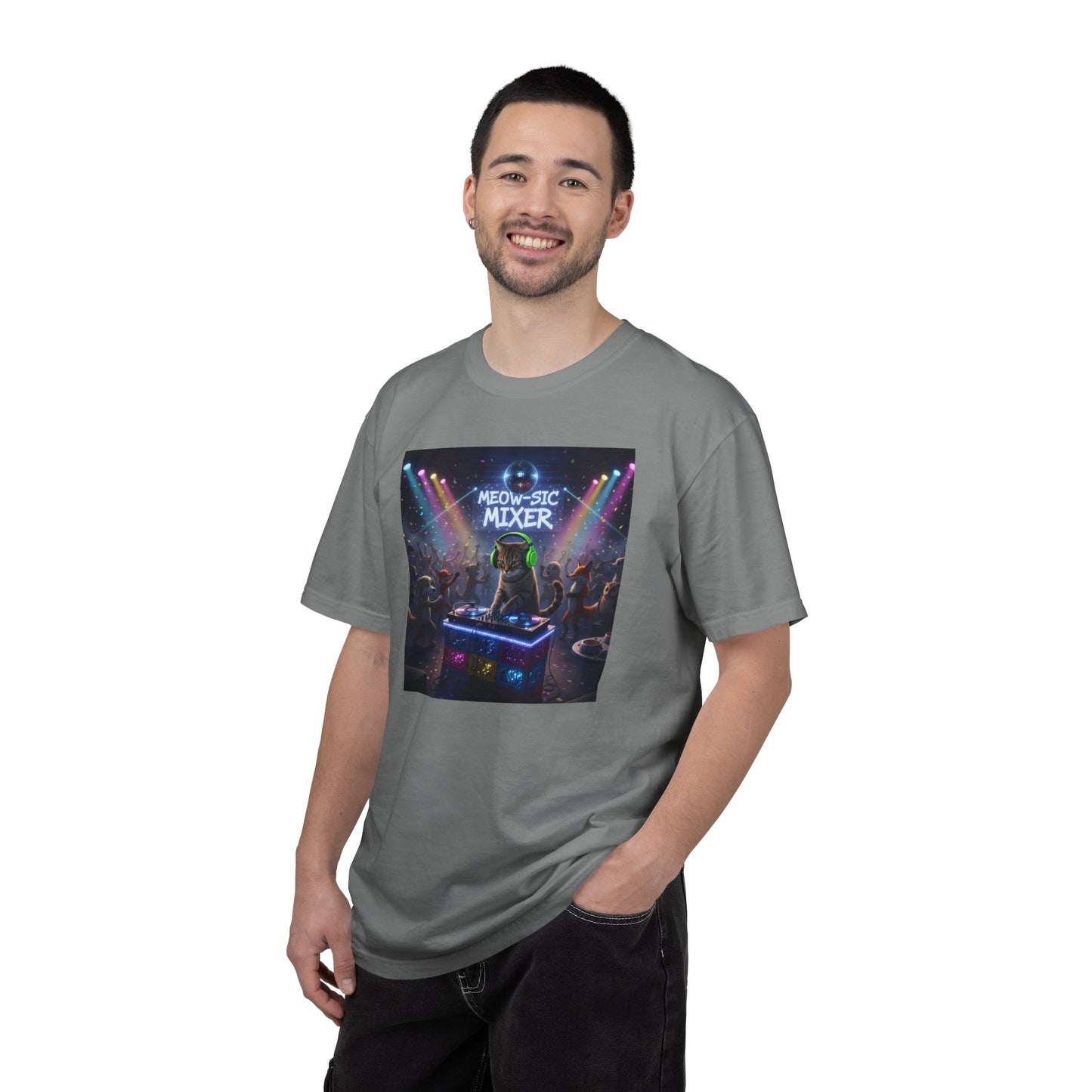 Melodic Mixer DJ Cat T-shirt | Neon Retro Music Party