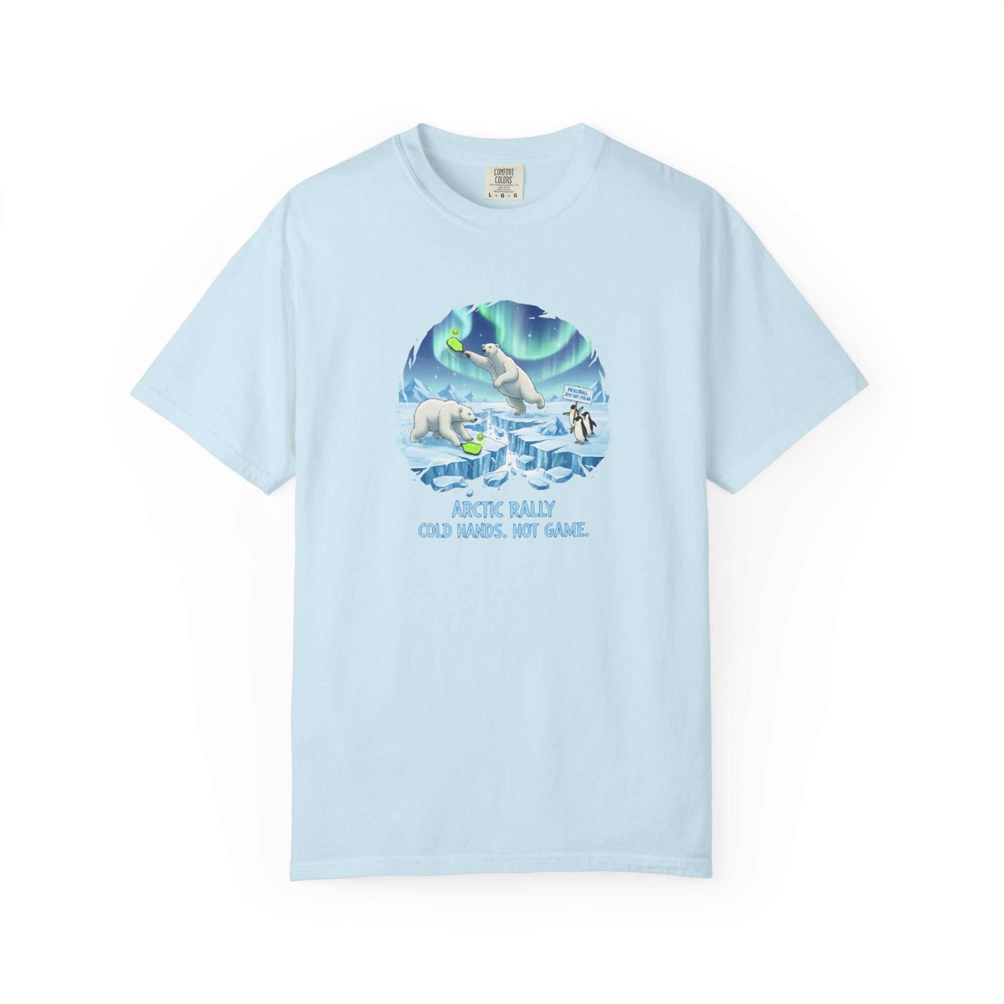 Arctic Rally Polar Bears Playing Pickleball T-Shirt | Northern Lights Illustration