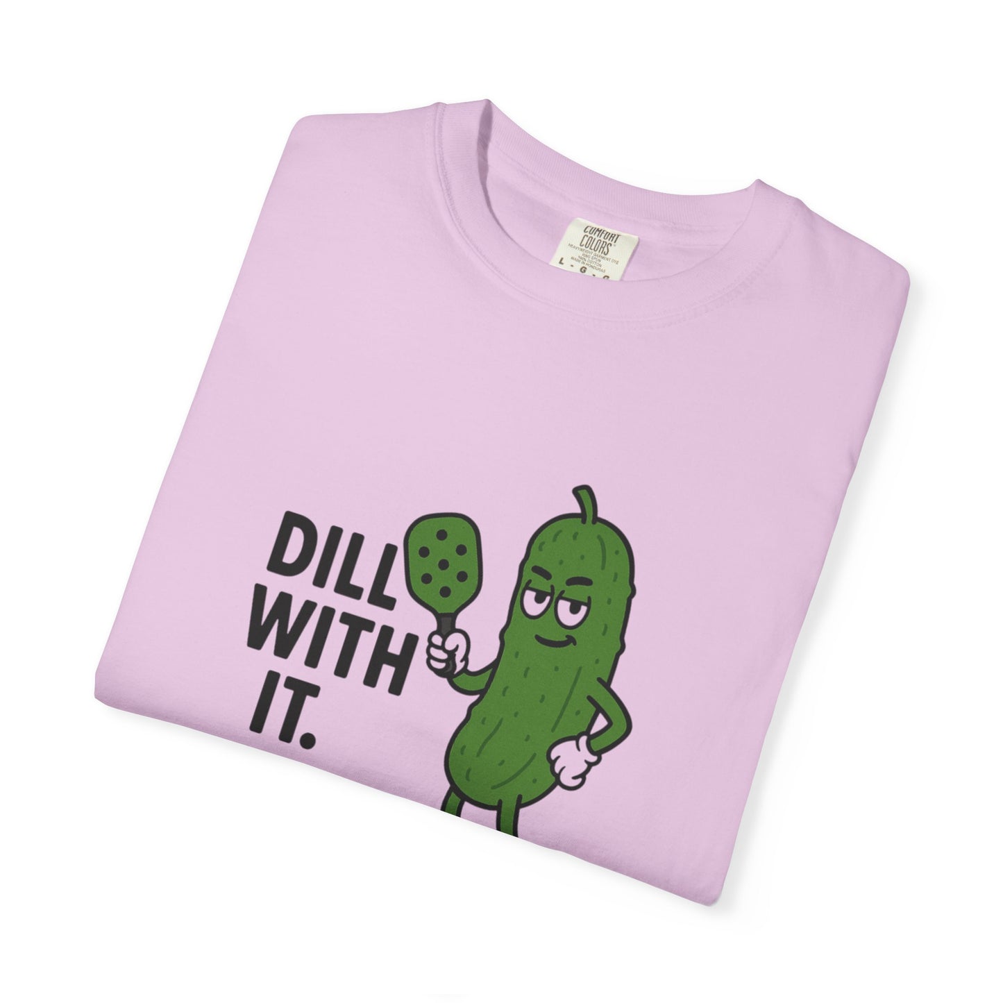 Dill With It Pickle Character T-shirt | Funny Vegan Food Pun Tee