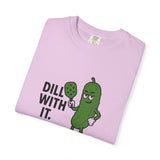 Dill With It Pickle Character T-shirt | Funny Vegan Food Pun Tee