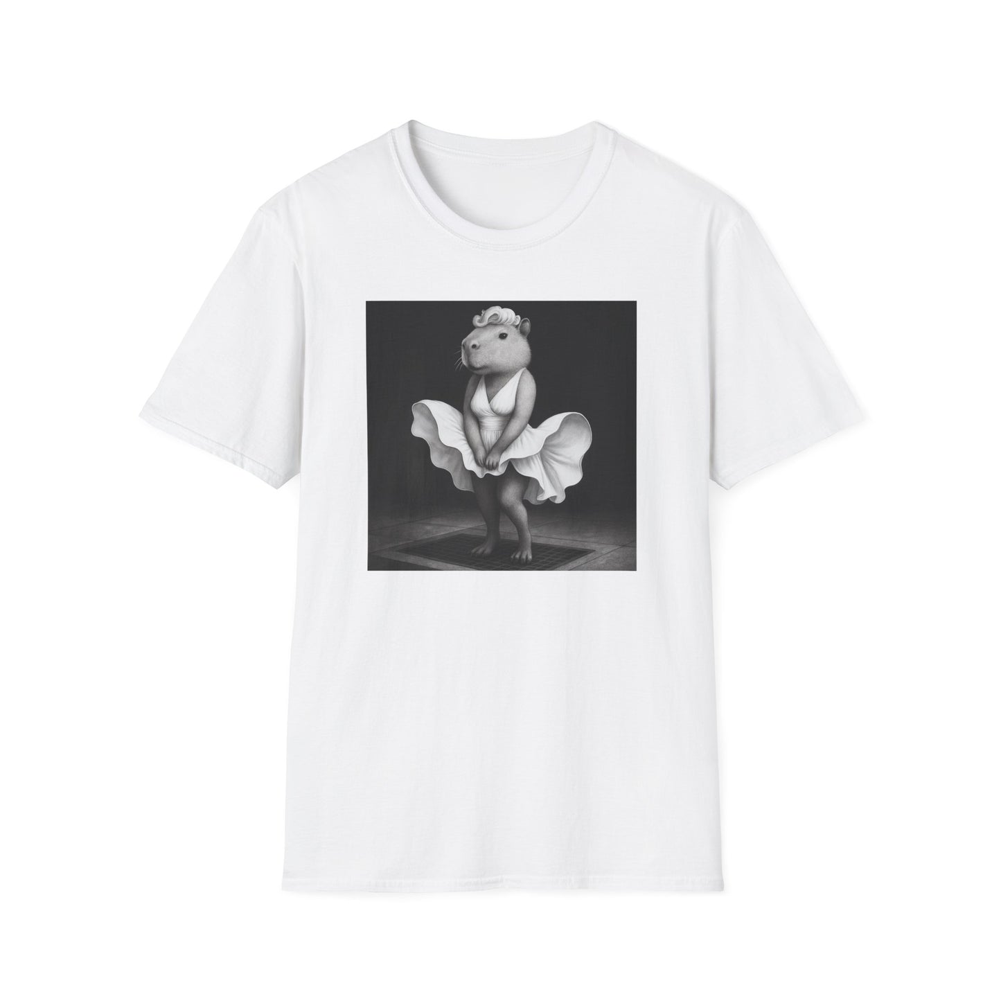 Capybara Blonde. Dress Pose T-Shirt | Retro Black & White Illustration