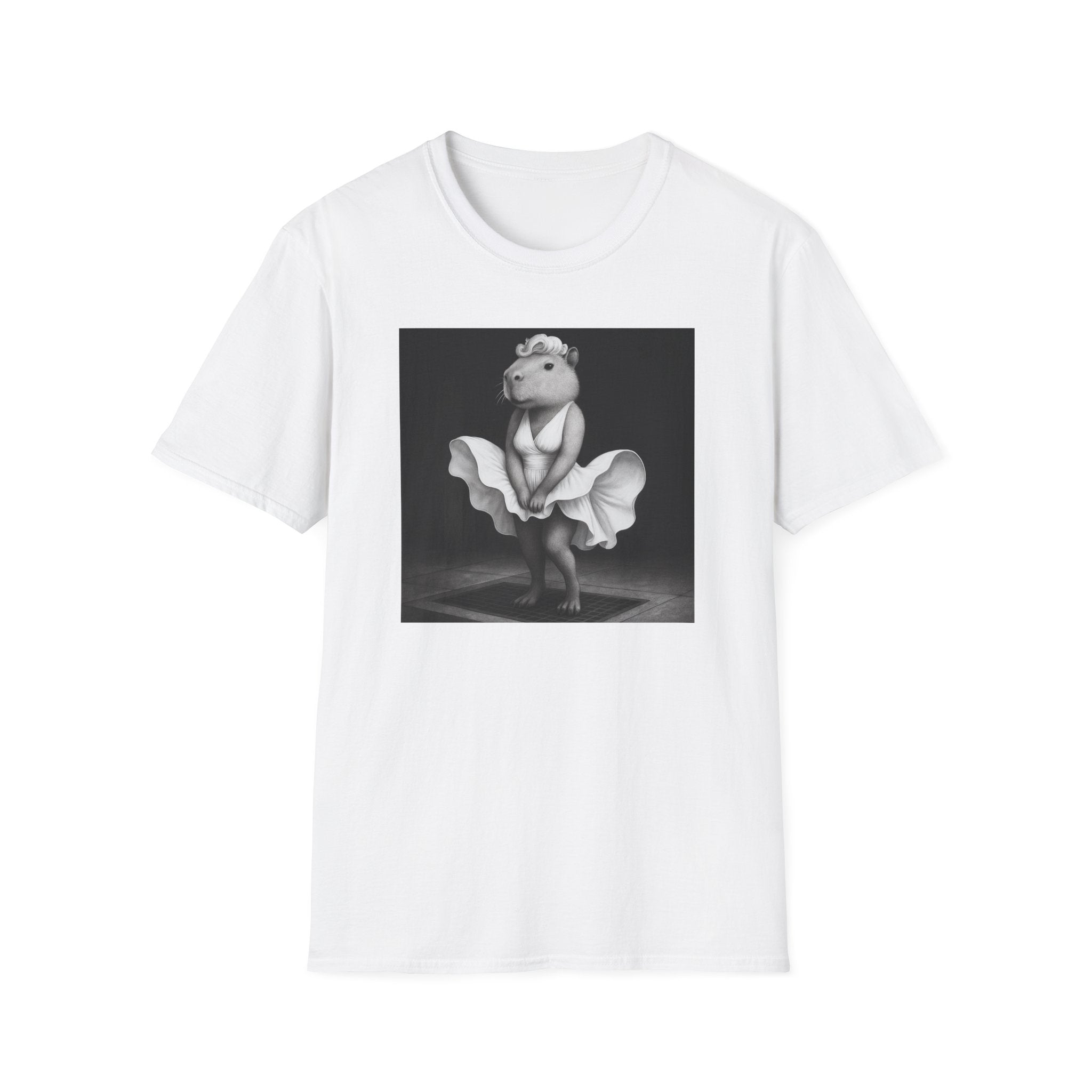 Capybara Blonde. Dress Pose T-Shirt | Retro Black & White Illustration