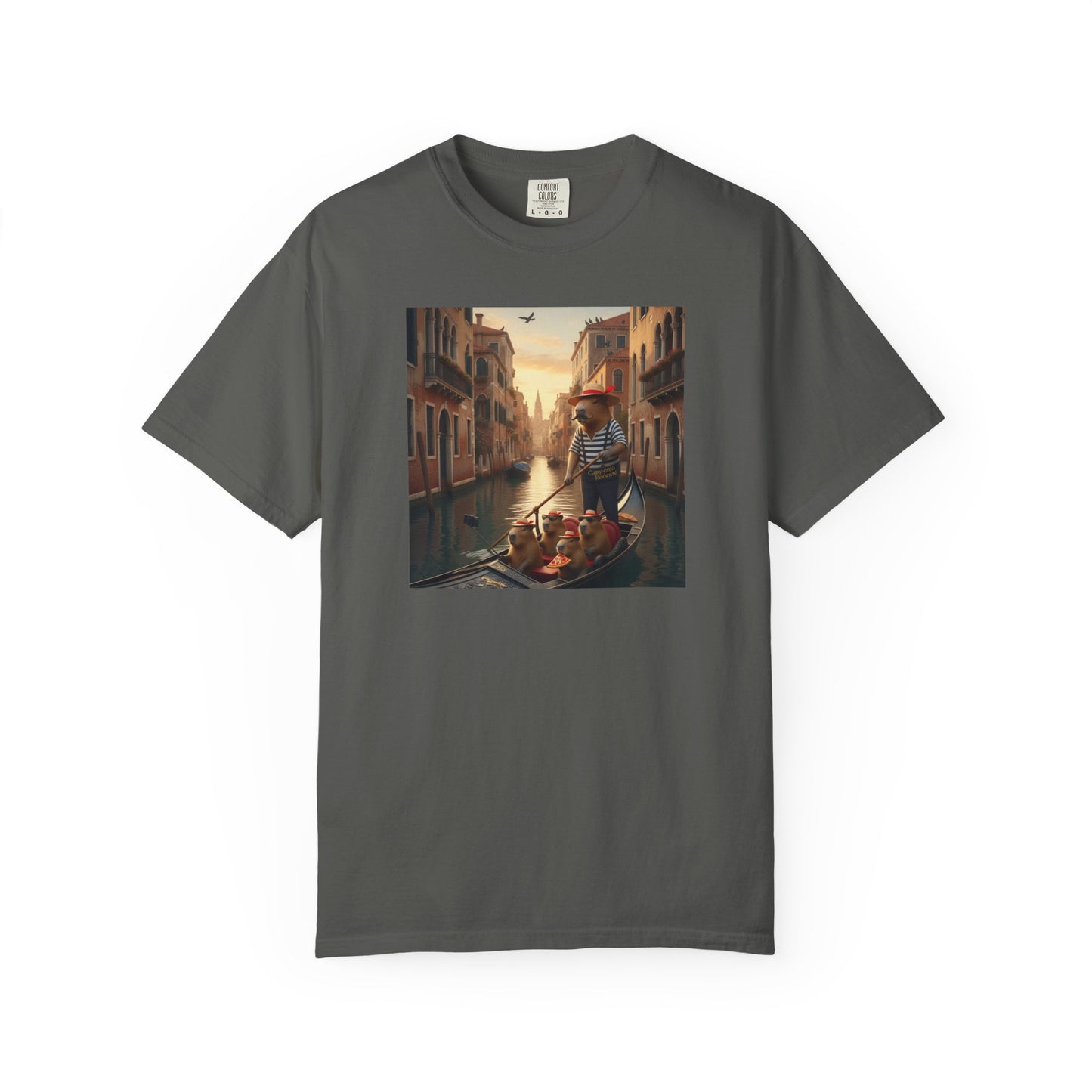 Capybara Venice Gondola Sunset T-shirt | Scenic Canal Travel Art