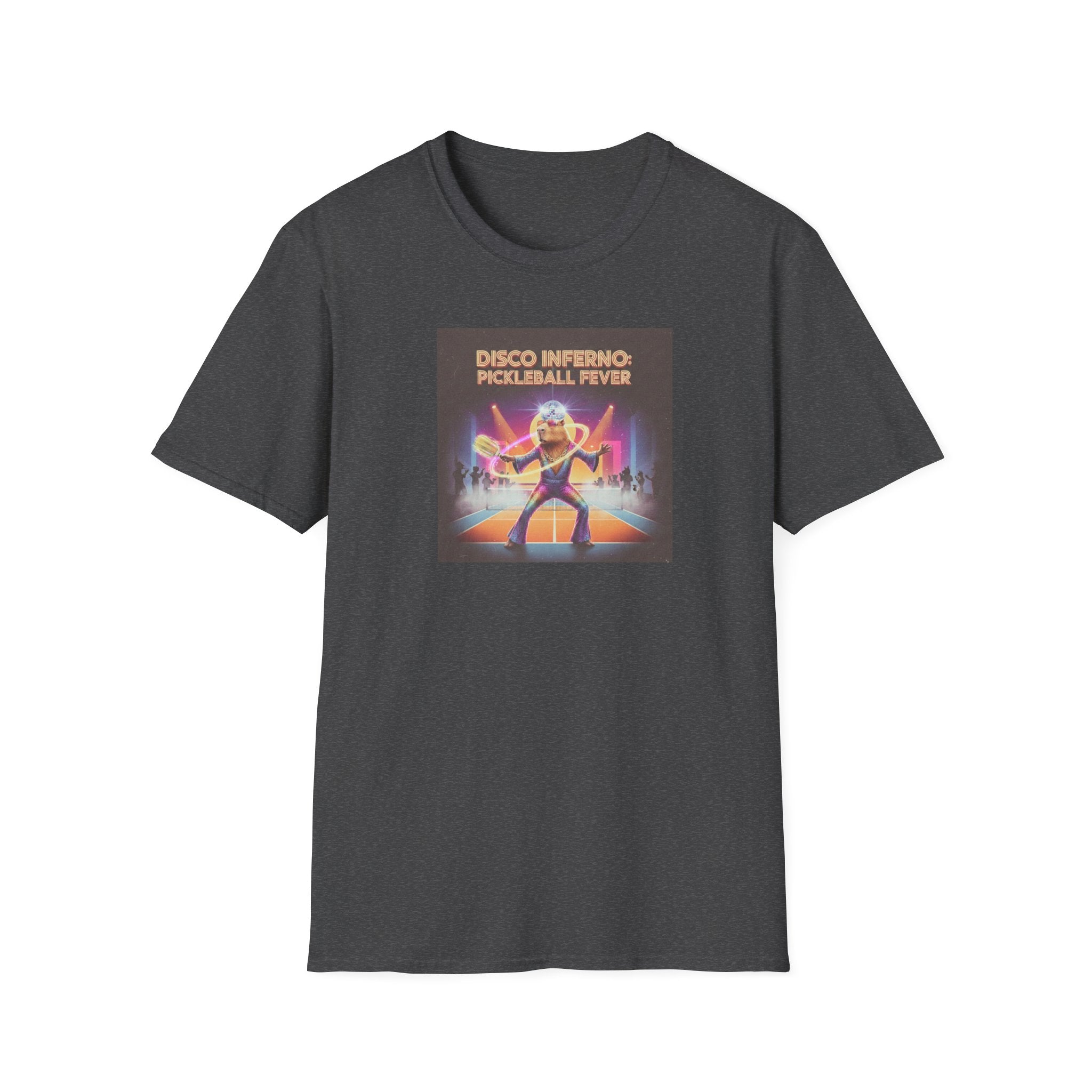 Disco Inferno Capybara Pickleball Fever T-Shirt | Retro 70s Dance Court Graphic