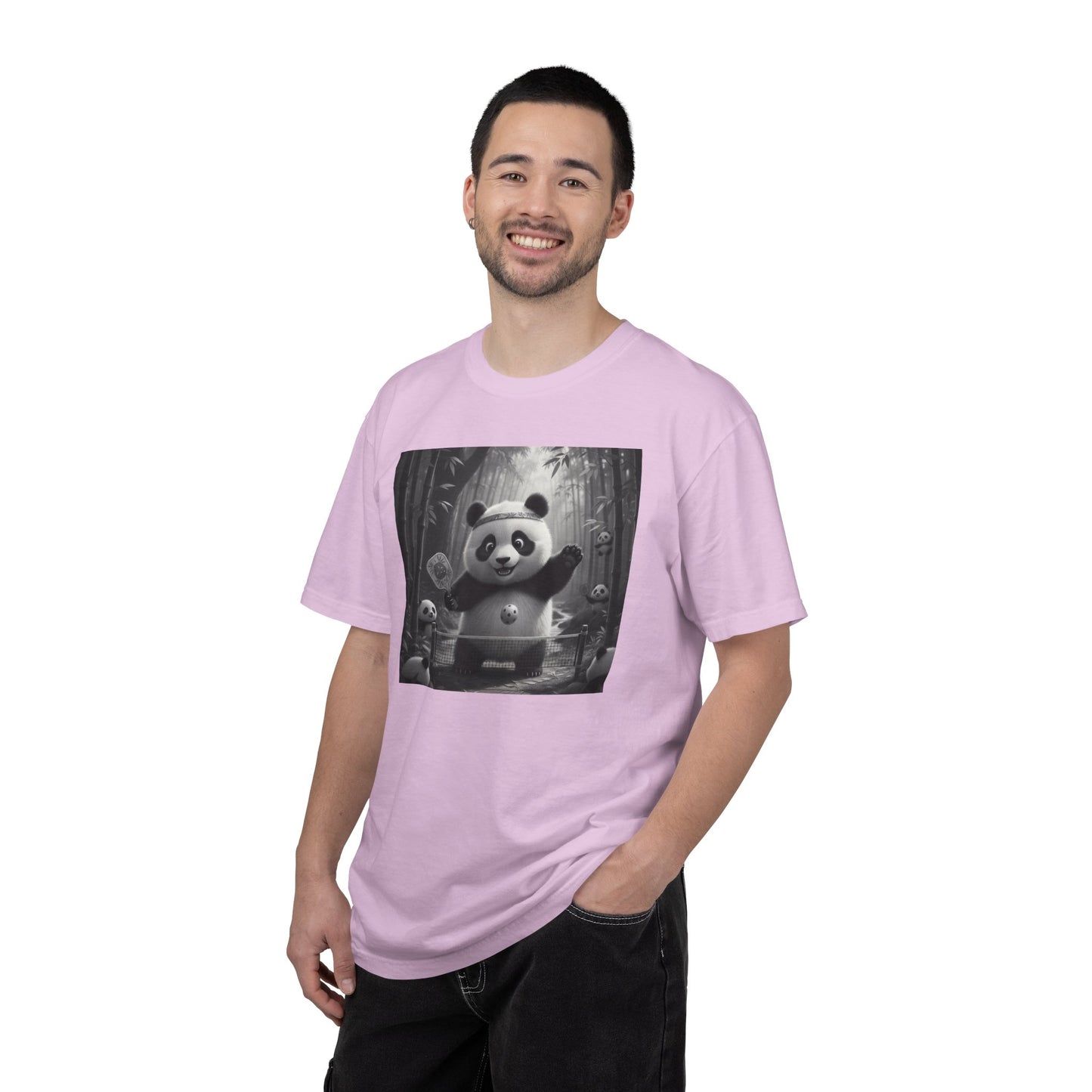 Panda Pickleball Bamboo Forest T-Shirt | Monochrome Kawaii Sports Decor