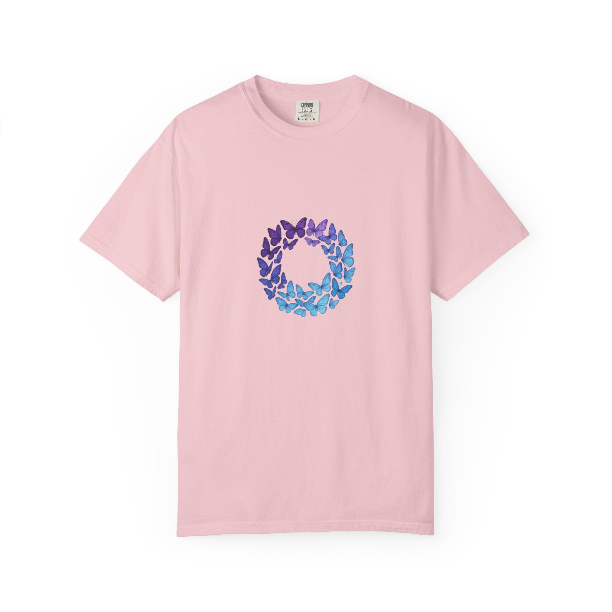 Blue Purple Butterfly Wreath T-shirt | Floral Circle Tee