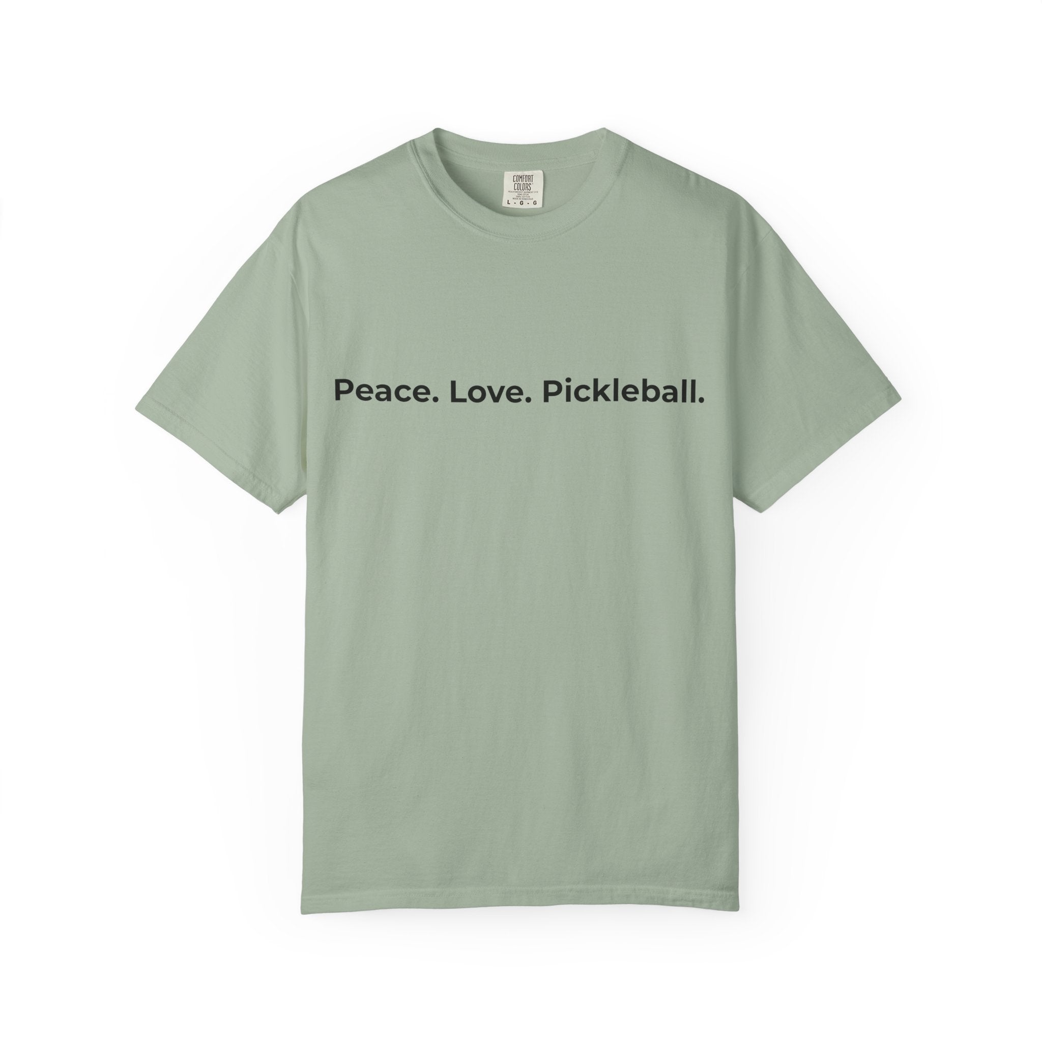 Peace. Love. Pickleball. T-Shirt | Minimalist Text Tennis Paddle Shirt
