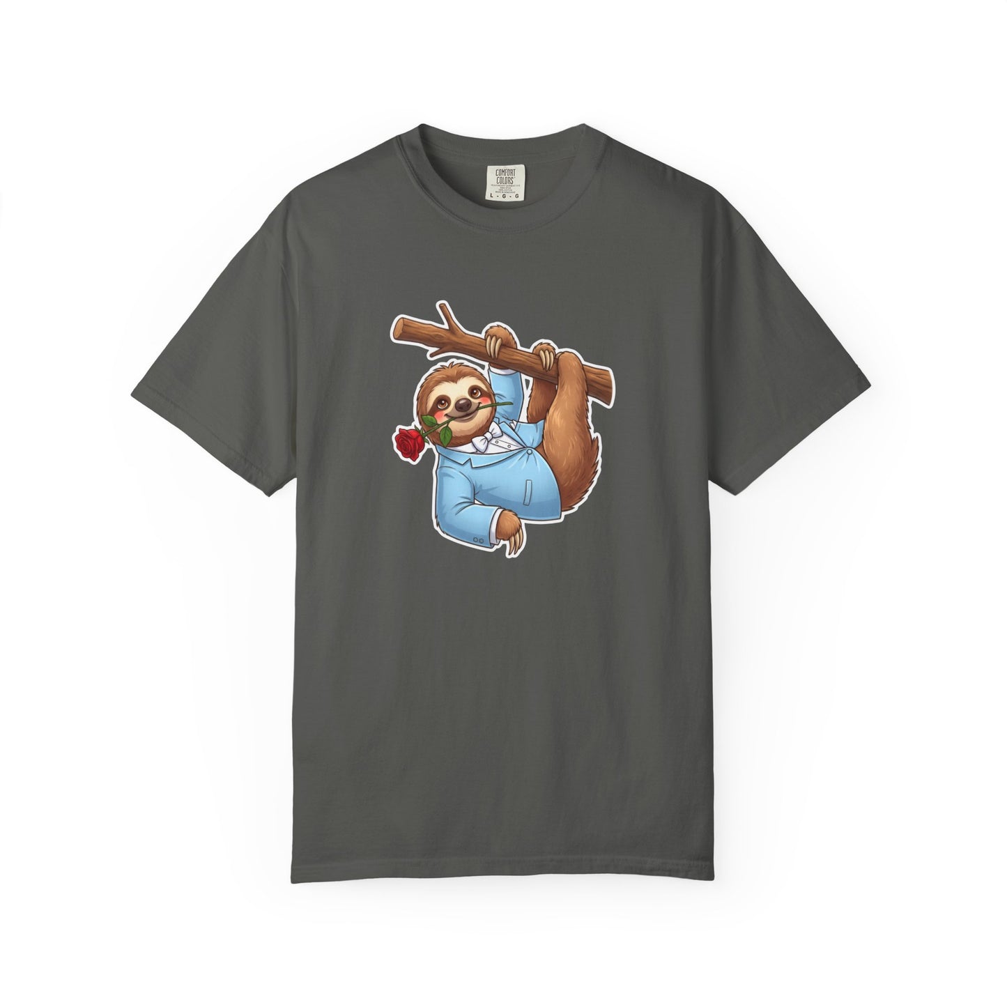 Sloth with Rose on Branch T-shirt | Cute Relaxed Animal Tee