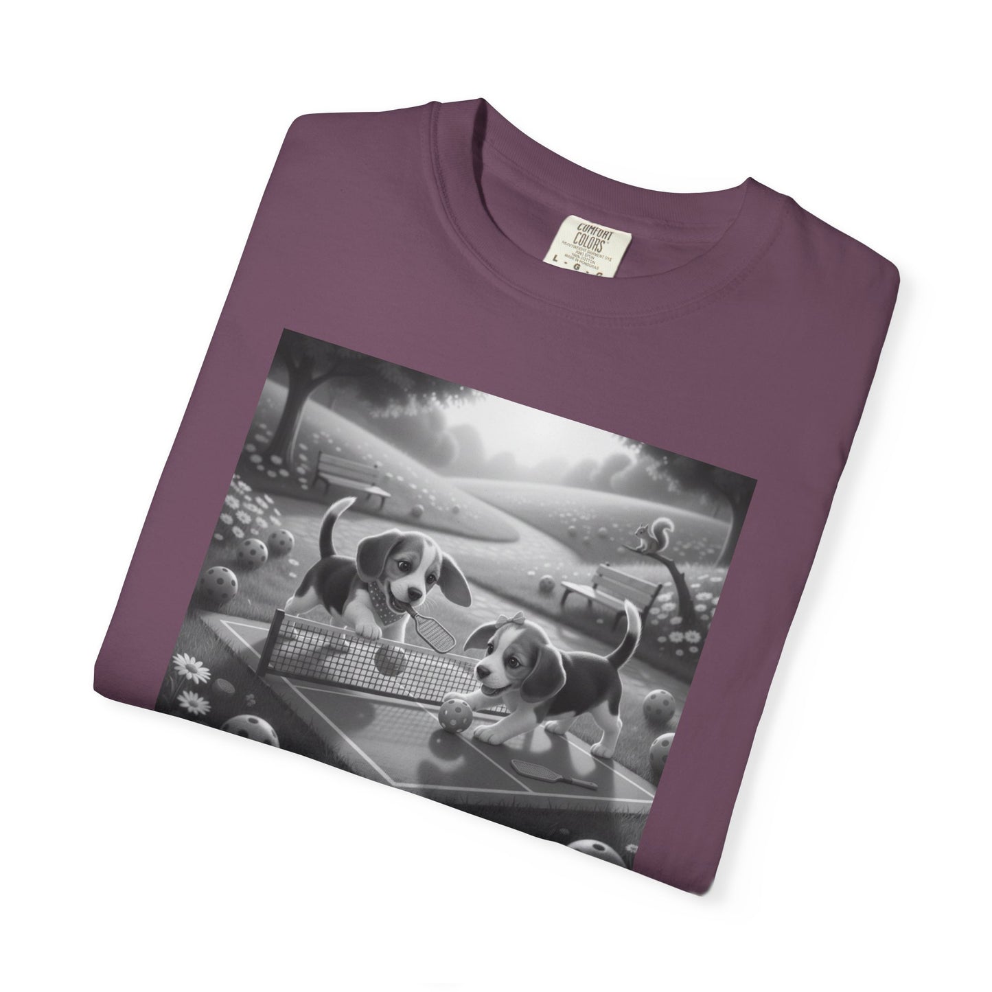 Pickleball Beagle Puppies T-shirt | Monochrome Dog Art