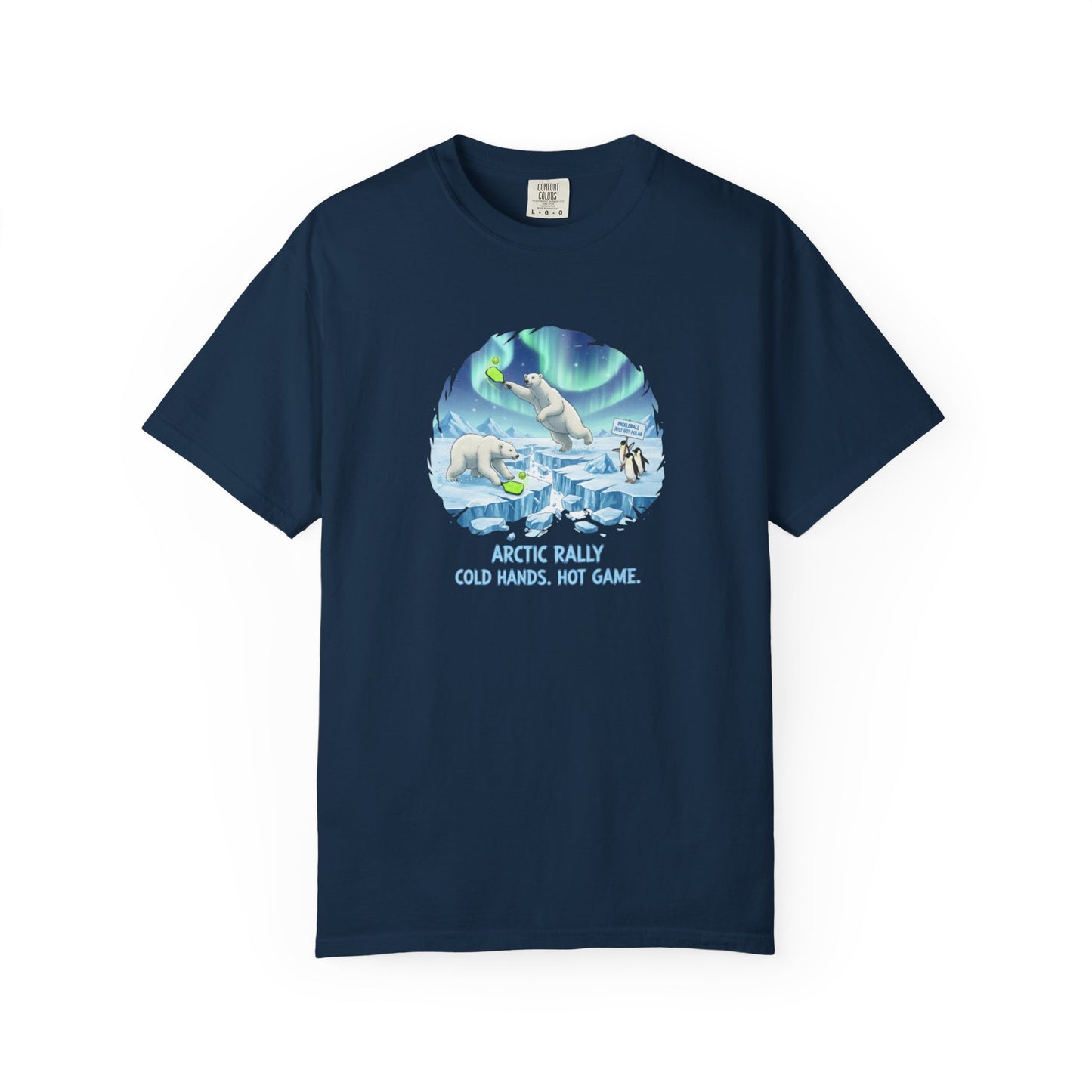 Arctic Rally Polar Bears Playing Pickleball T-Shirt | Northern Lights Illustration