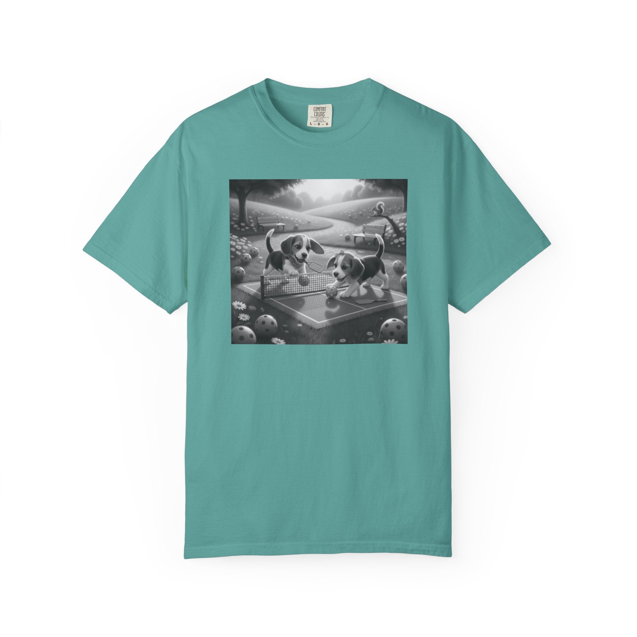 Pickleball Beagle Puppies T-shirt | Monochrome Dog Art