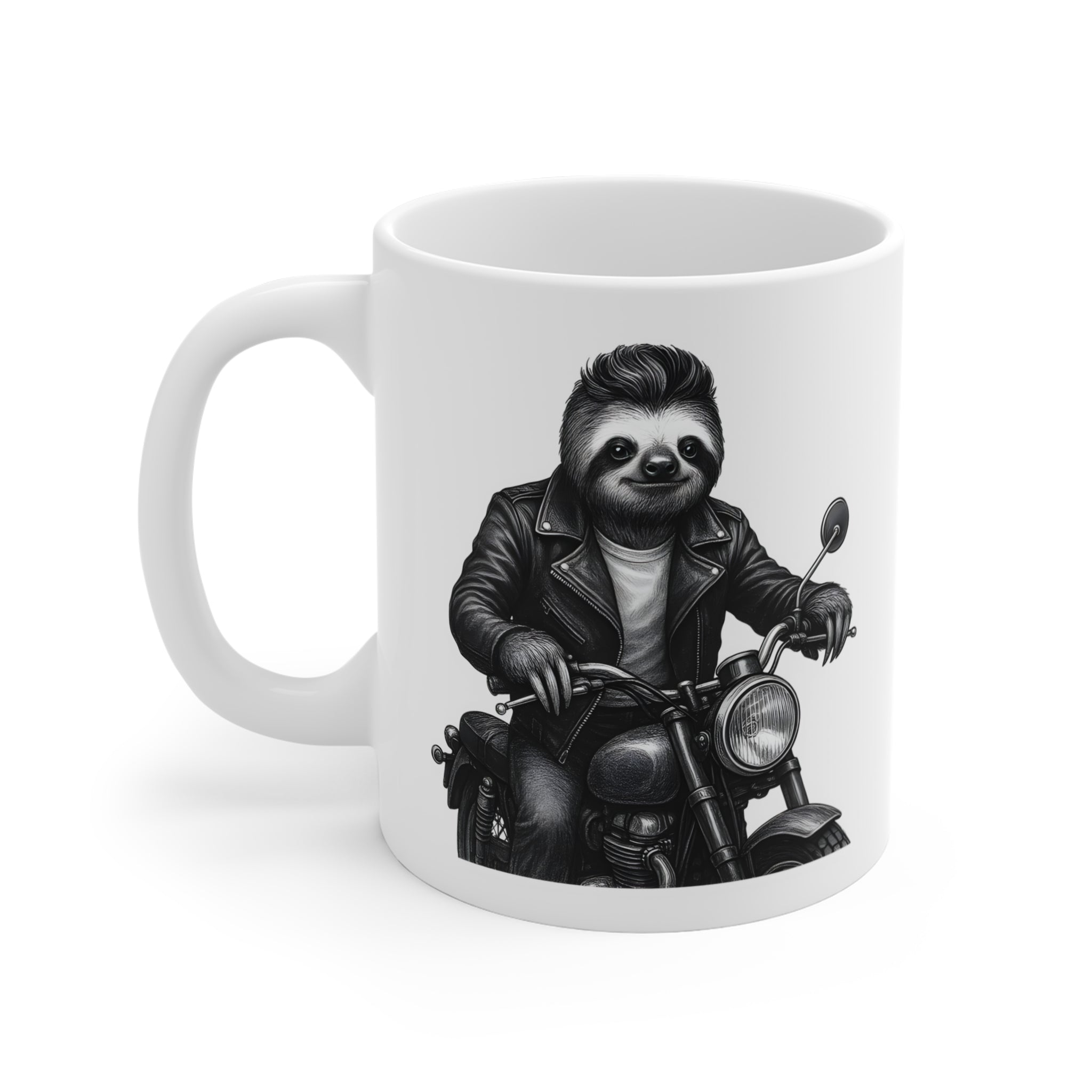 Biker Sloth Mug | Motorcycle Rider Illustration, Funny Animal Coffee Cup
