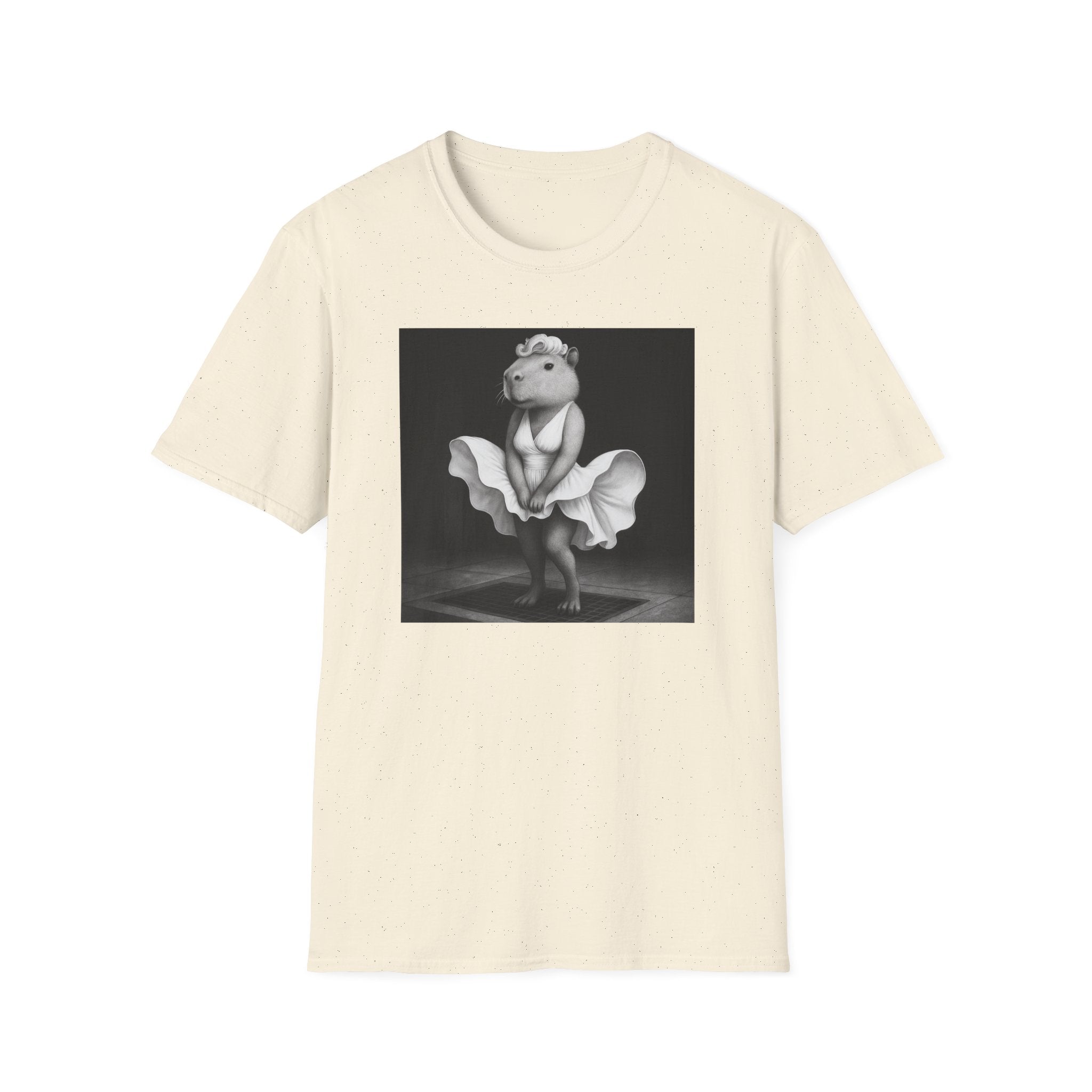 Capybara Blonde. Dress Pose T-Shirt | Retro Black & White Illustration