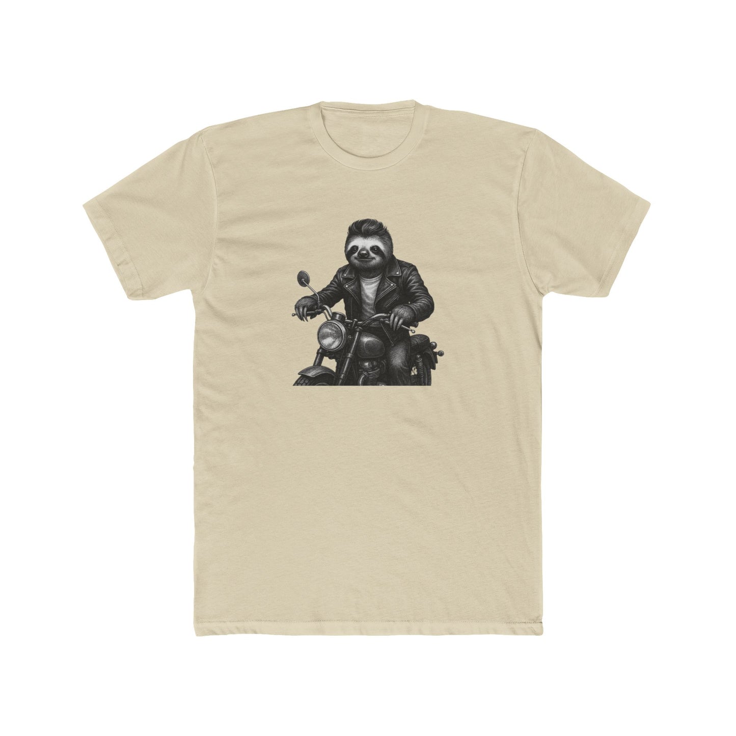 Biker Sloth Riding Motorcycle T-Shirt | Retro Monochrome Illustration