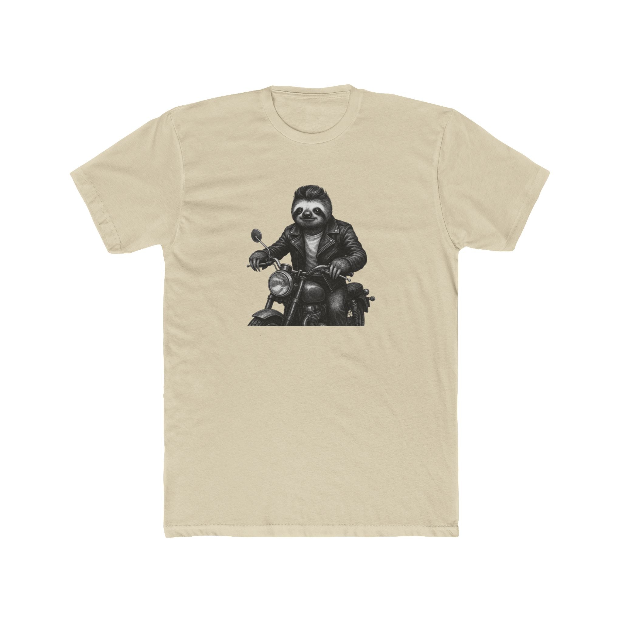 Biker Sloth Riding Motorcycle T-Shirt | Retro Monochrome Illustration