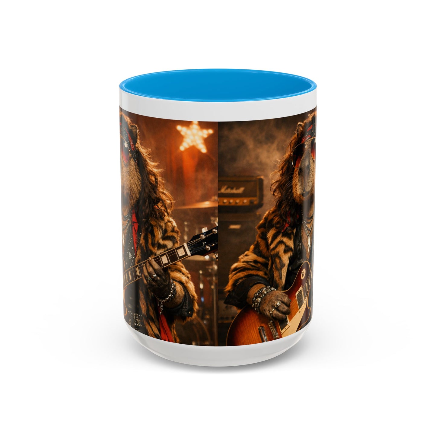 Rockstar Capybara with Guitar Mug | Color Accent Coffee Cup 11oz 15oz