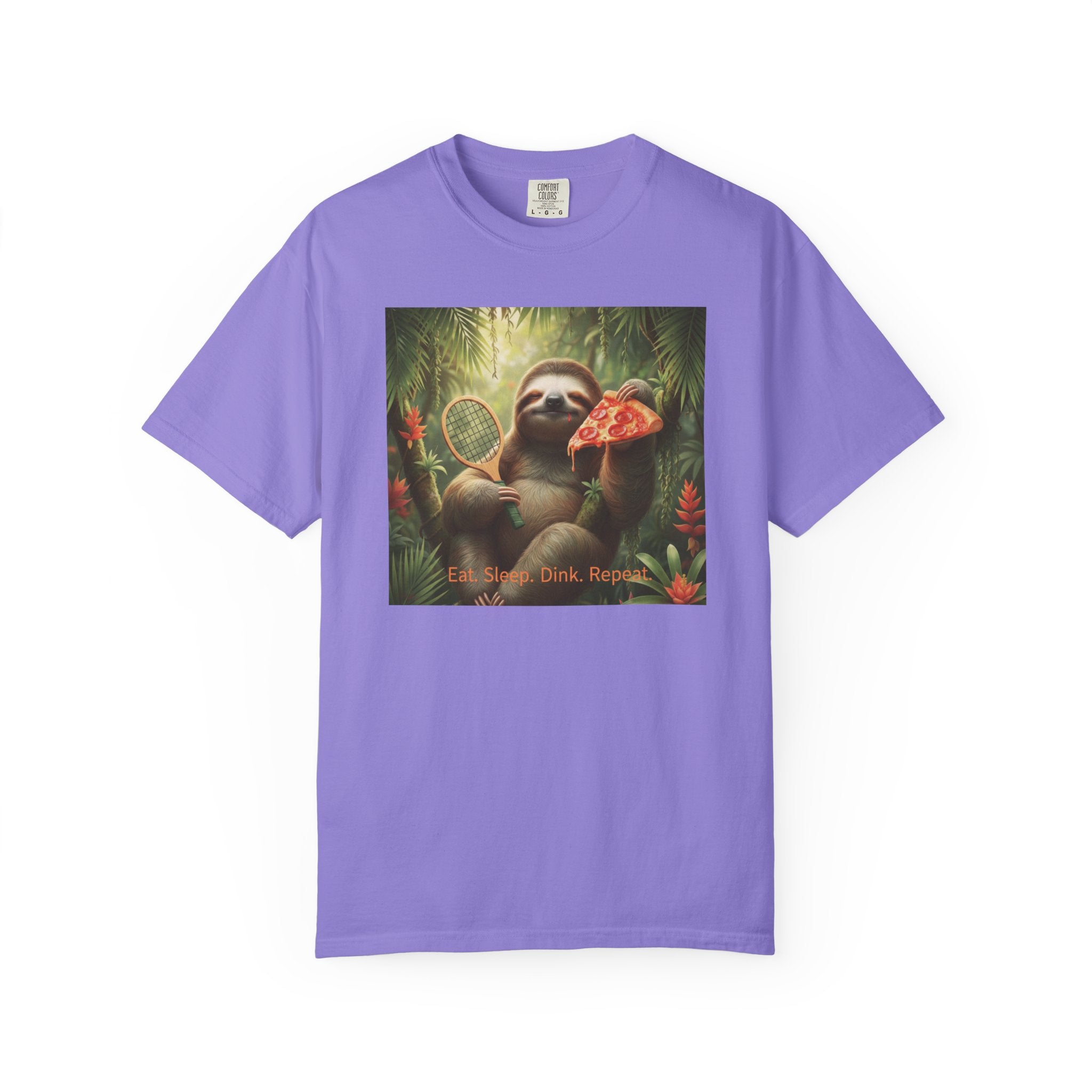 Sloth with Pizza and Pickleball Racket T-shirt | Eat Sleep Drink Repeat