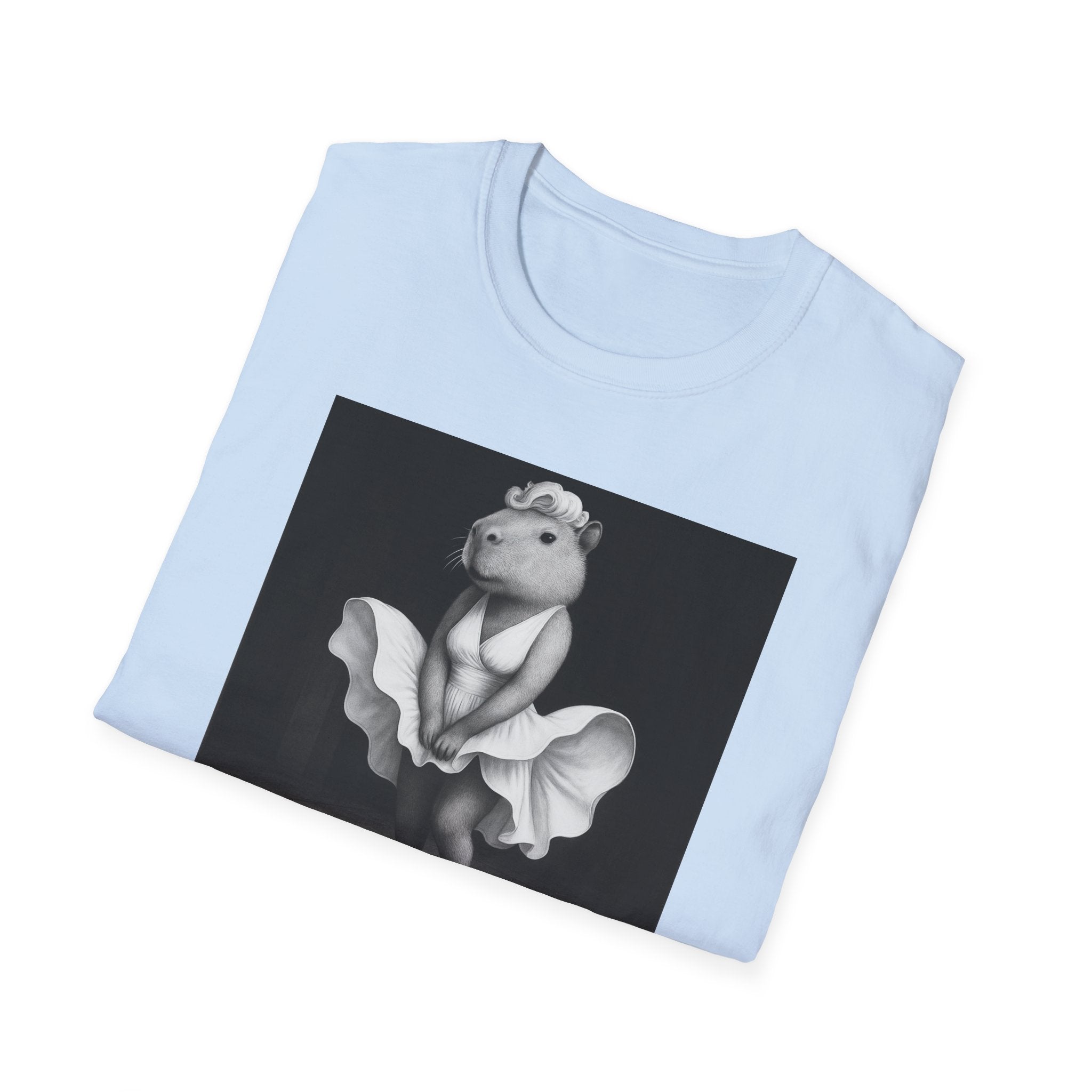 Capybara Blonde. Dress Pose T-Shirt | Retro Black & White Illustration