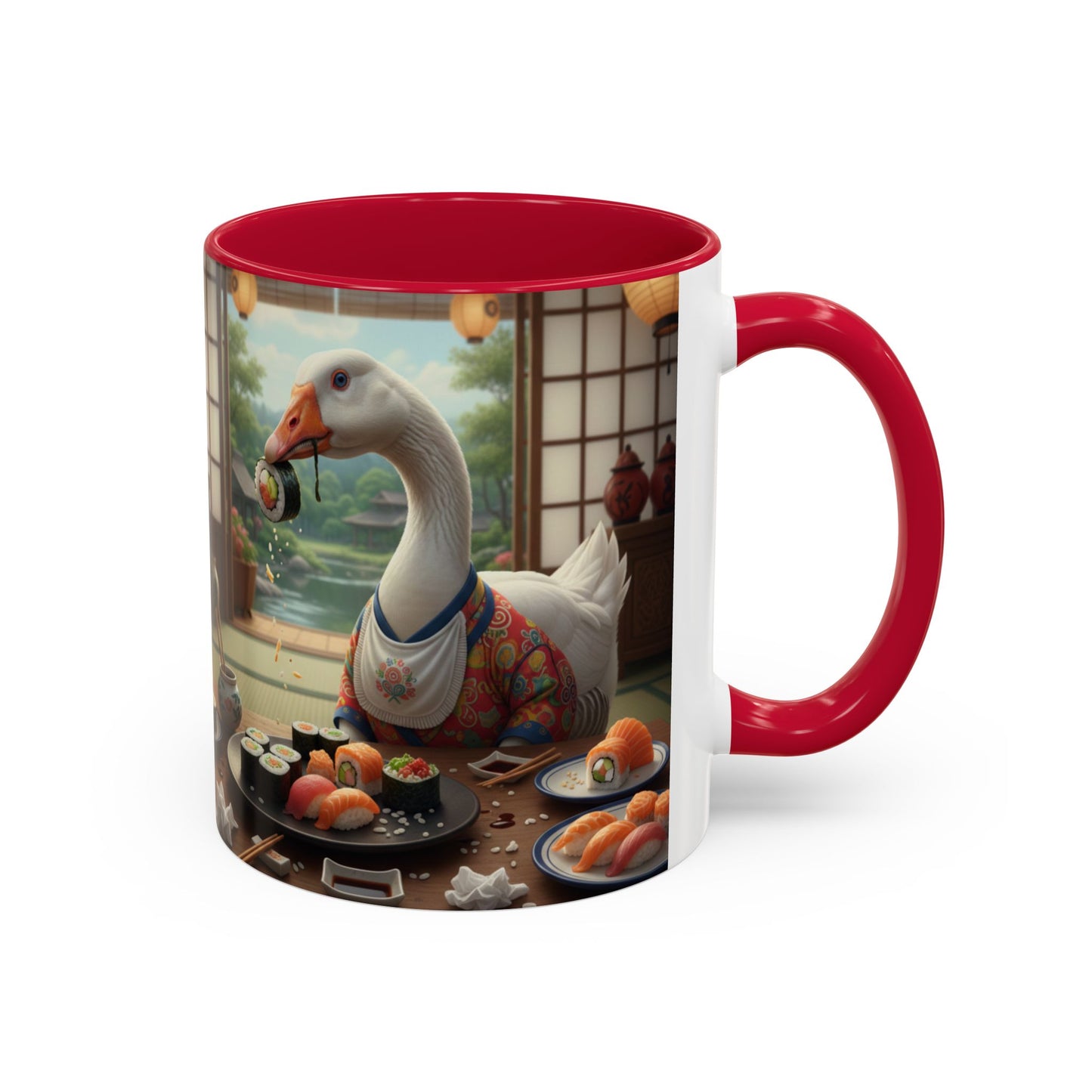 Goose with Sushi Mug | Japanese Tea Room Illustration