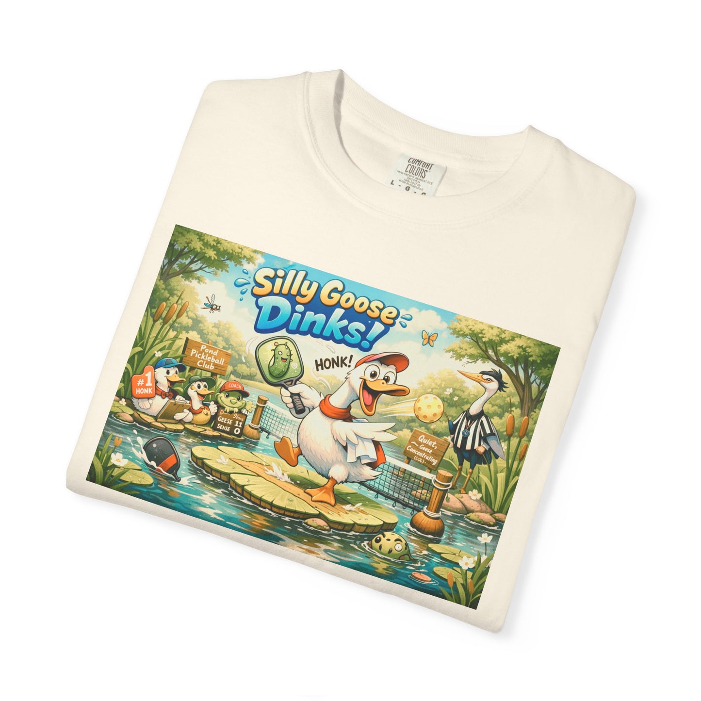 Silly Goose Dinks Cartoon Goose T-Shirt | Vintage Picnic Pond Illustration