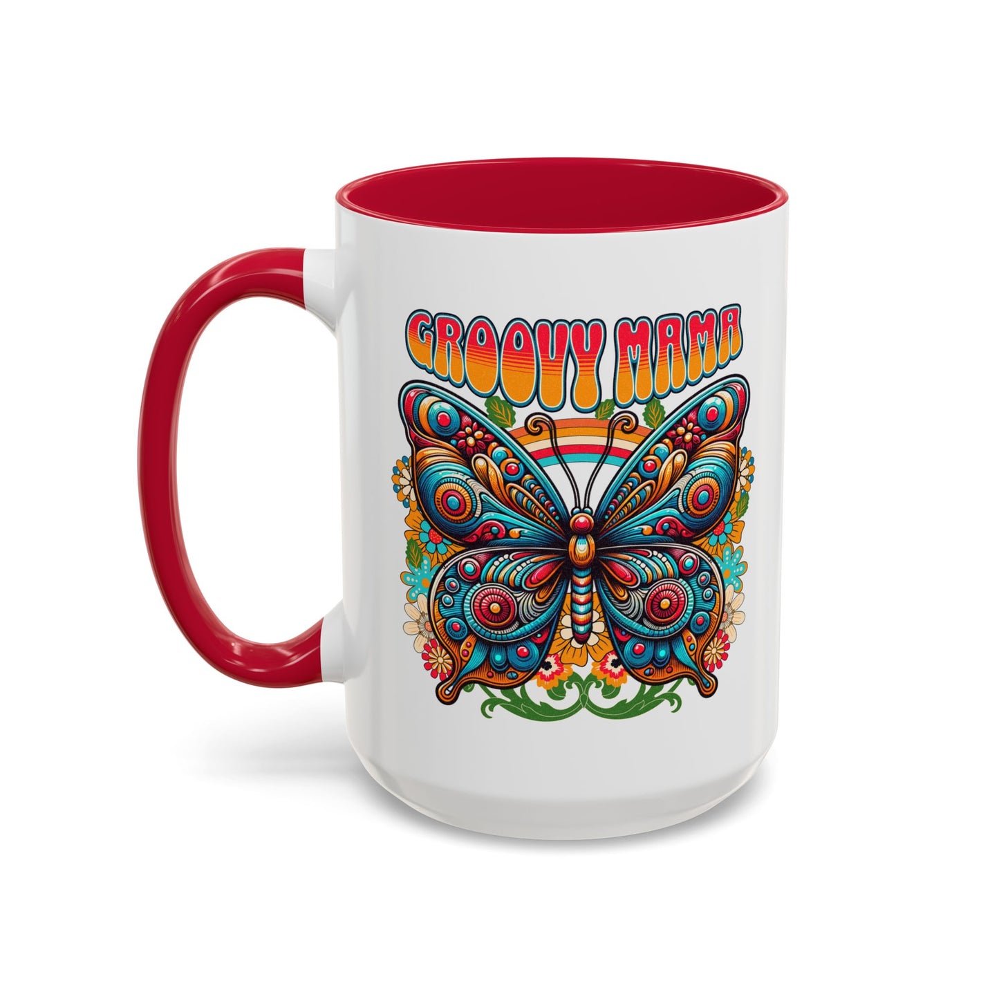 Groovy Mama Butterfly Mug | Retro Psychedelic Floral Design