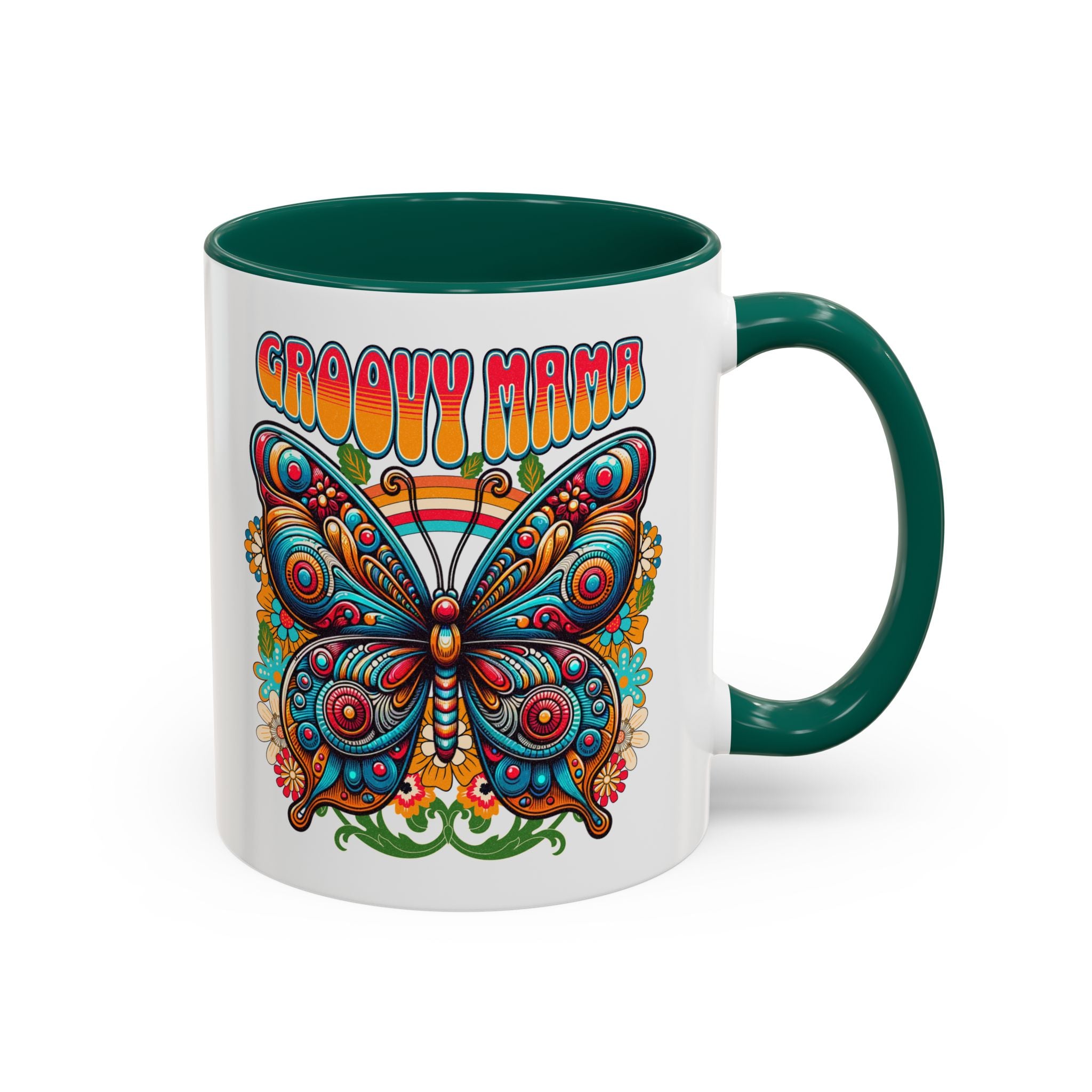 Groovy Mama Butterfly Mug | Retro Psychedelic Floral Design
