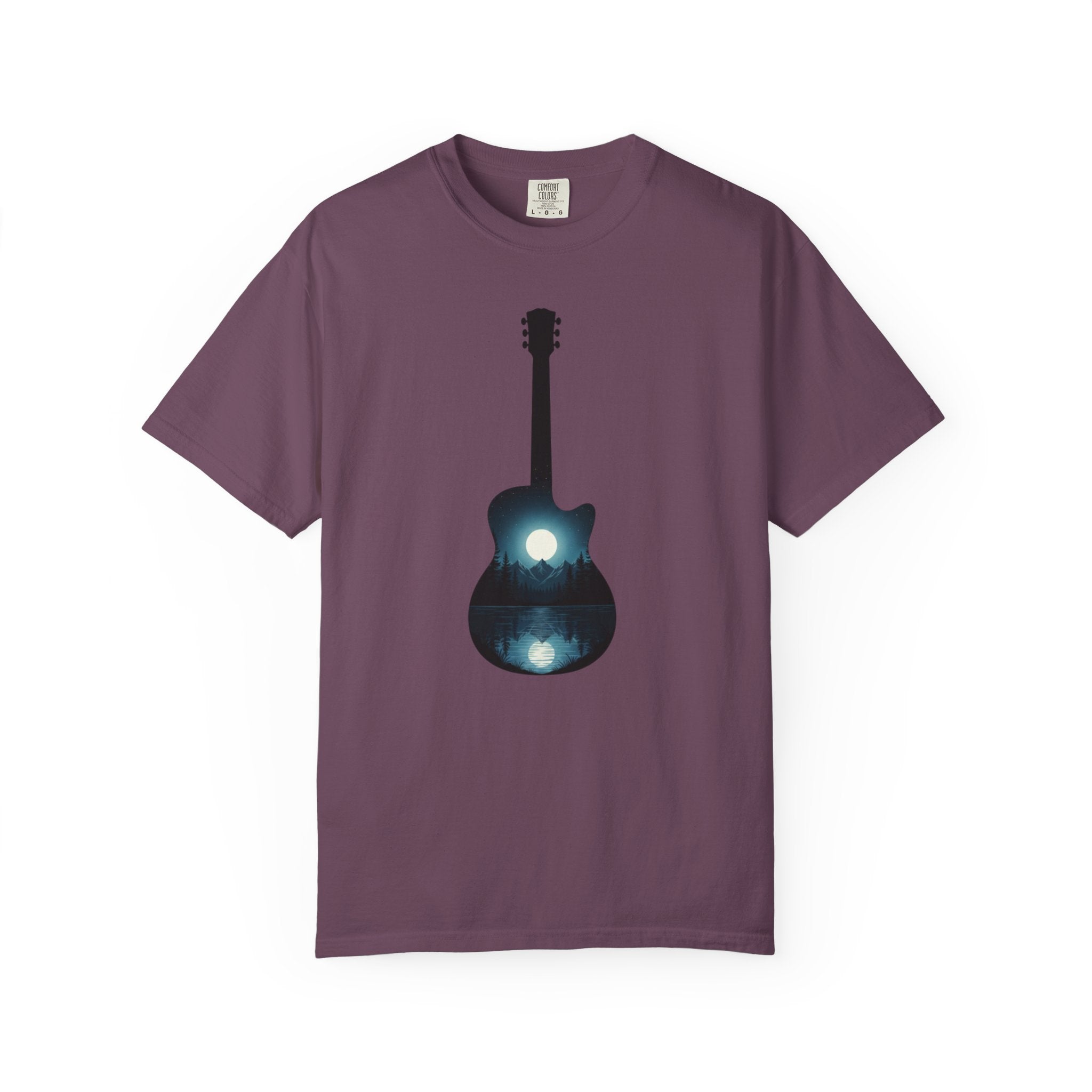 Moonlit Acoustic Guitar T-Shirt | Night Sky Guitar Silhouette