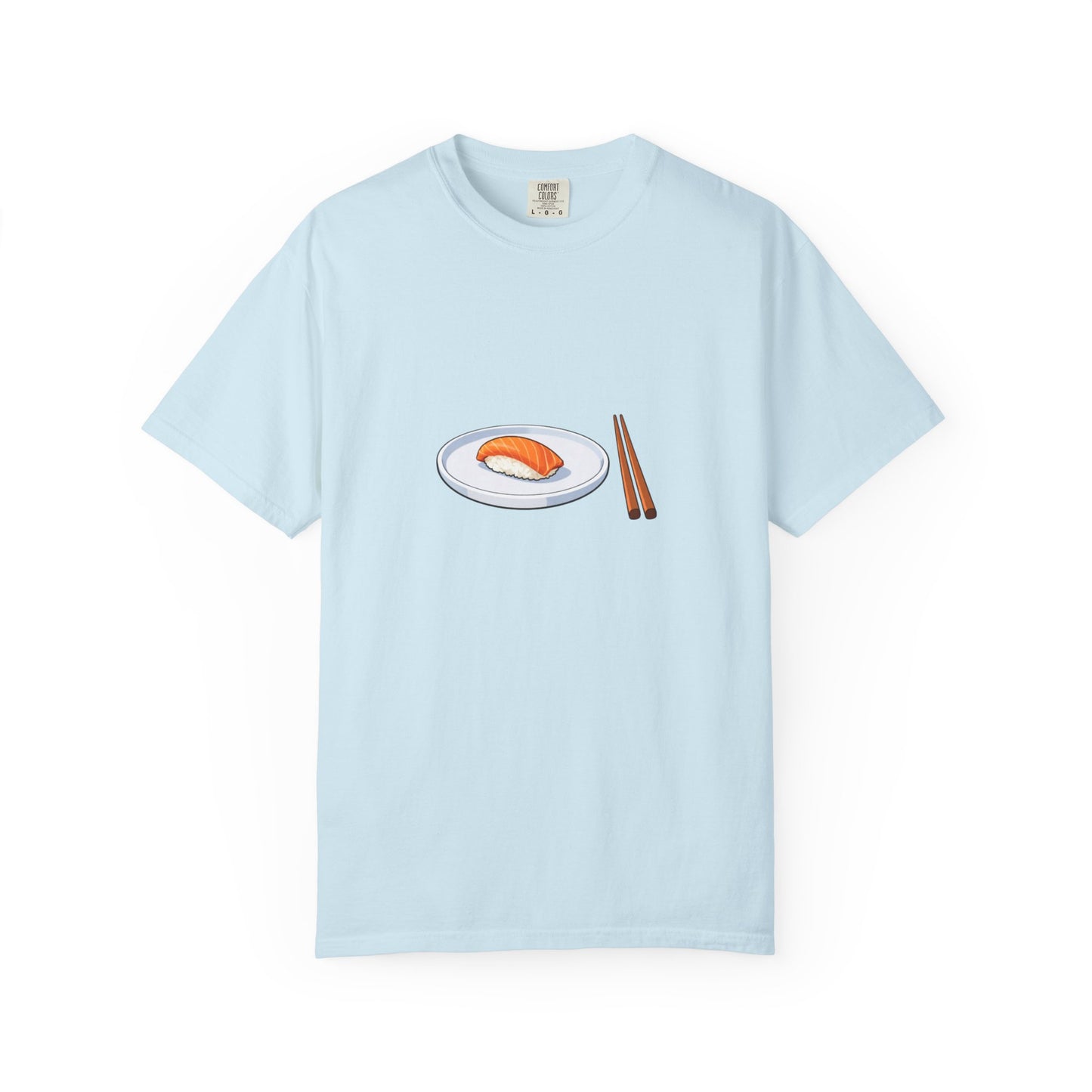 Salmon Nigiri Sushi plate with chopsticks T-shirt | sushi tee