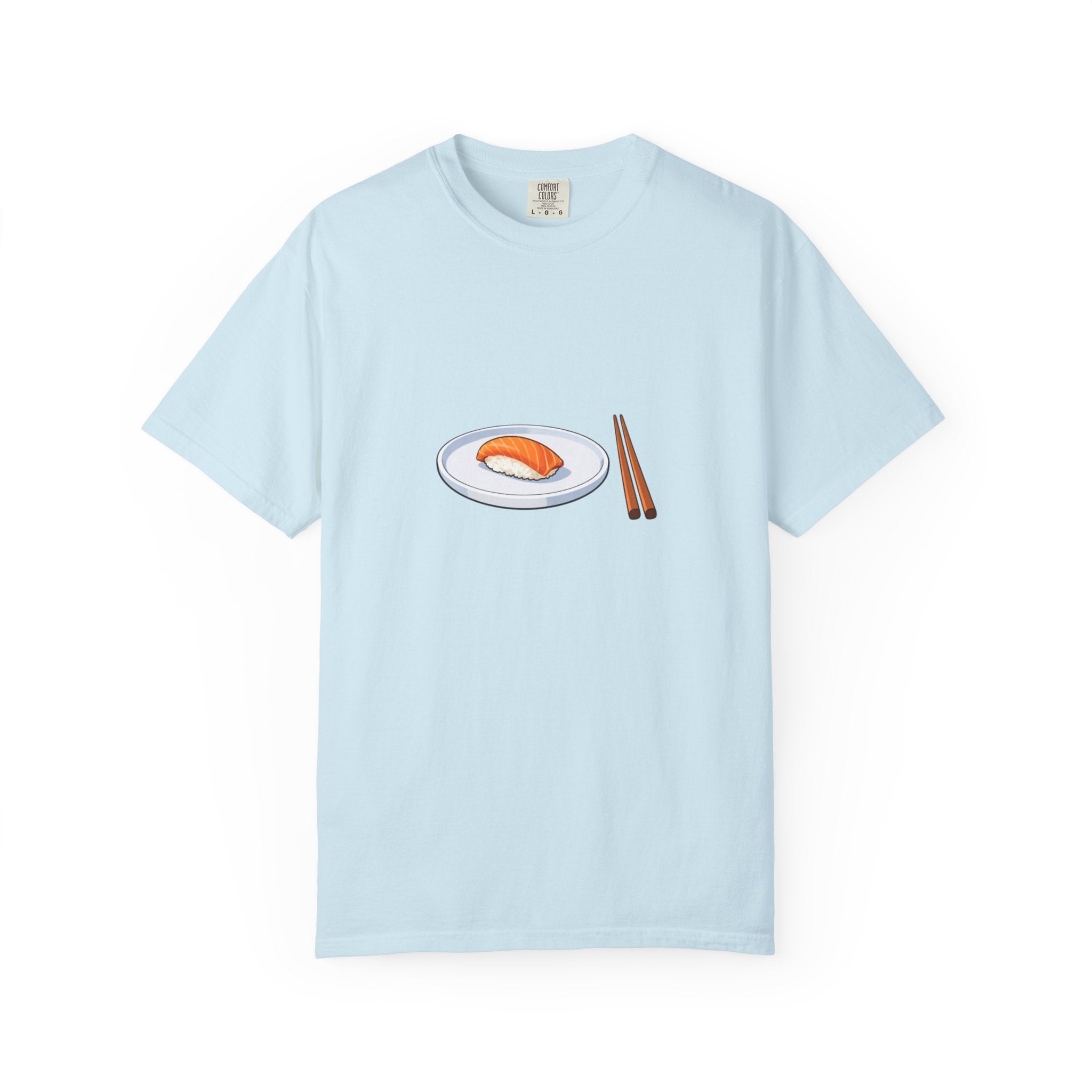 Salmon Nigiri Sushi plate with chopsticks T-shirt | sushi tee