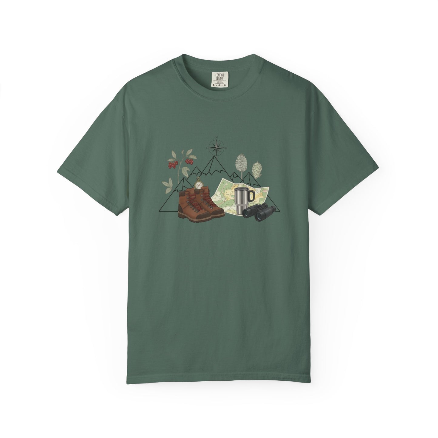 Camping Mountain Outdoors Graphic T-shirt | Hiking Boots Trees Flowers