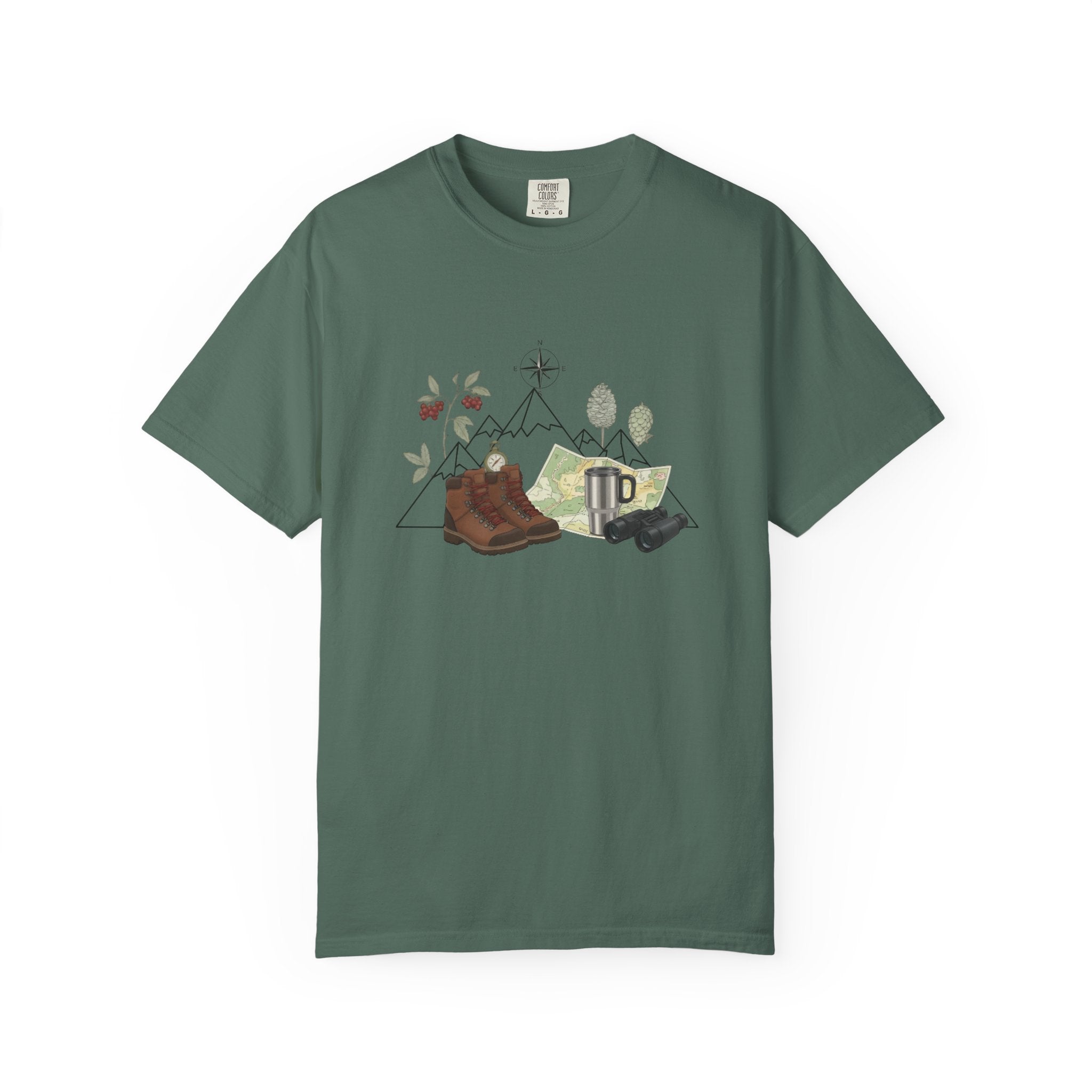 Camping Mountain Outdoors Graphic T-shirt | Hiking Boots Trees Flowers