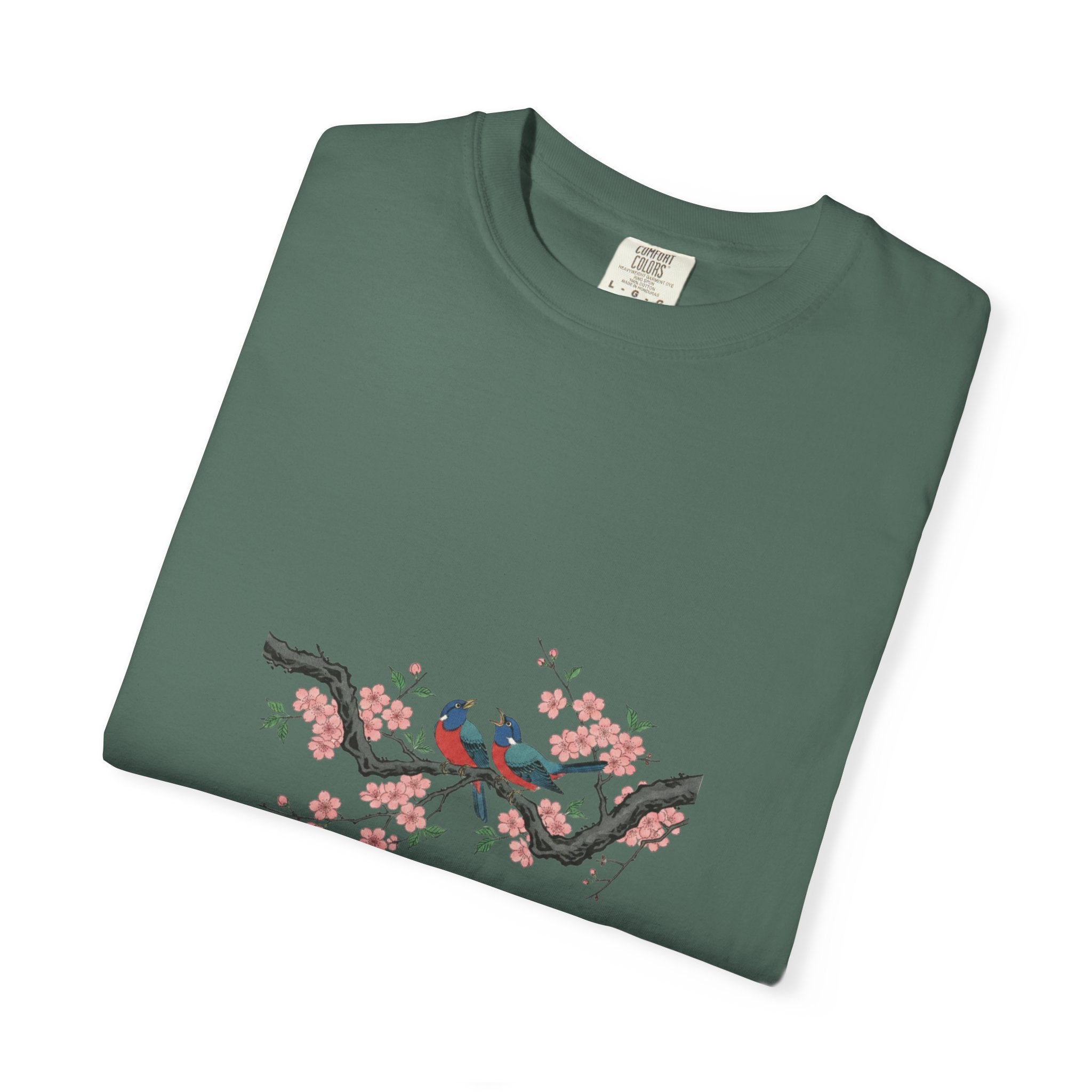 Birds on Cherry Blossom Branch T-Shirt | Japanese Floral Illustration