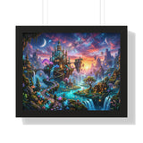 Ethereal Celestial Castle Fantasy Art Print | Dreamy Whimsical Landscape Poster | Vibrant Magical Realm Wall Decor