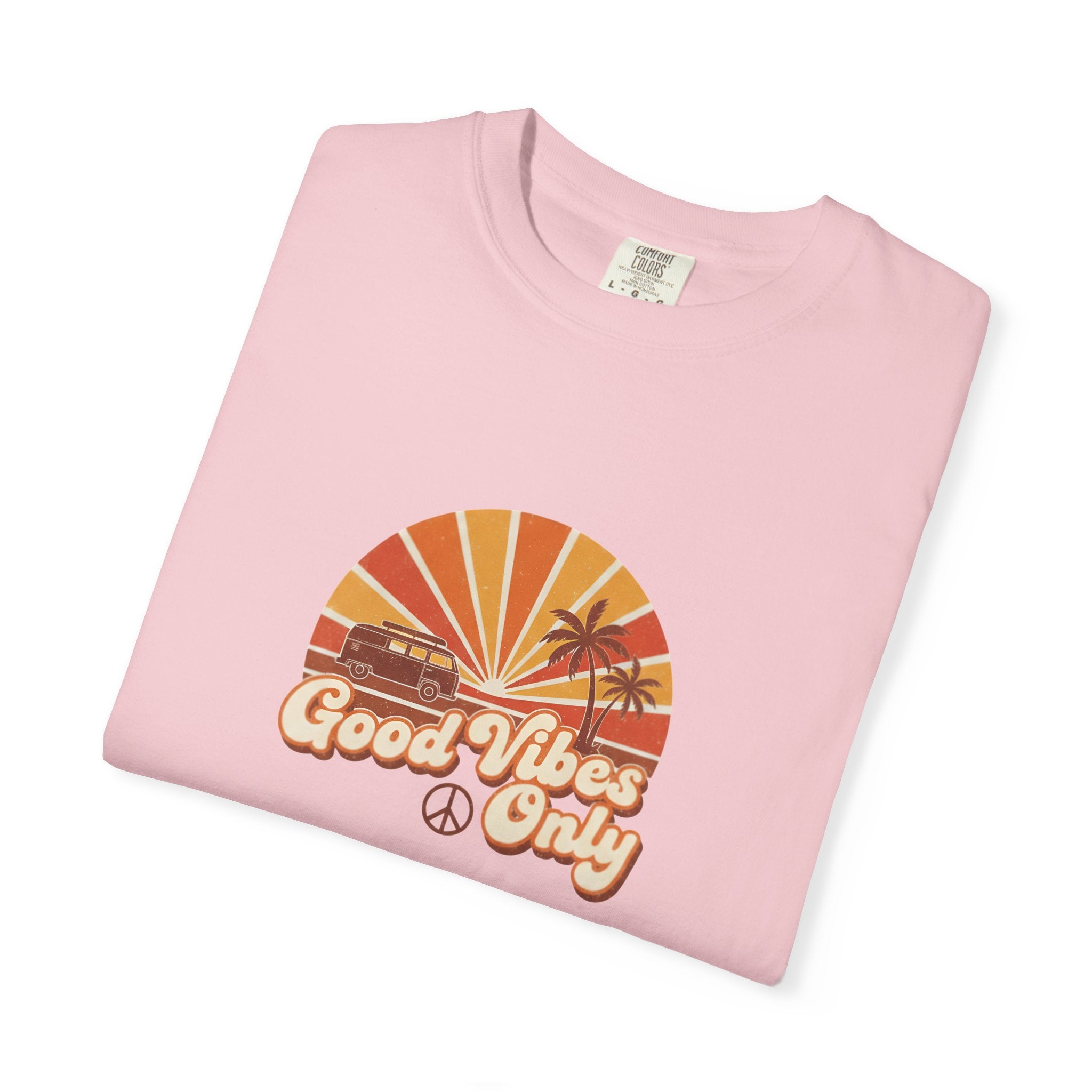 Good Vibes Only T-shirt | Retro Sunset Palm Peace Sign