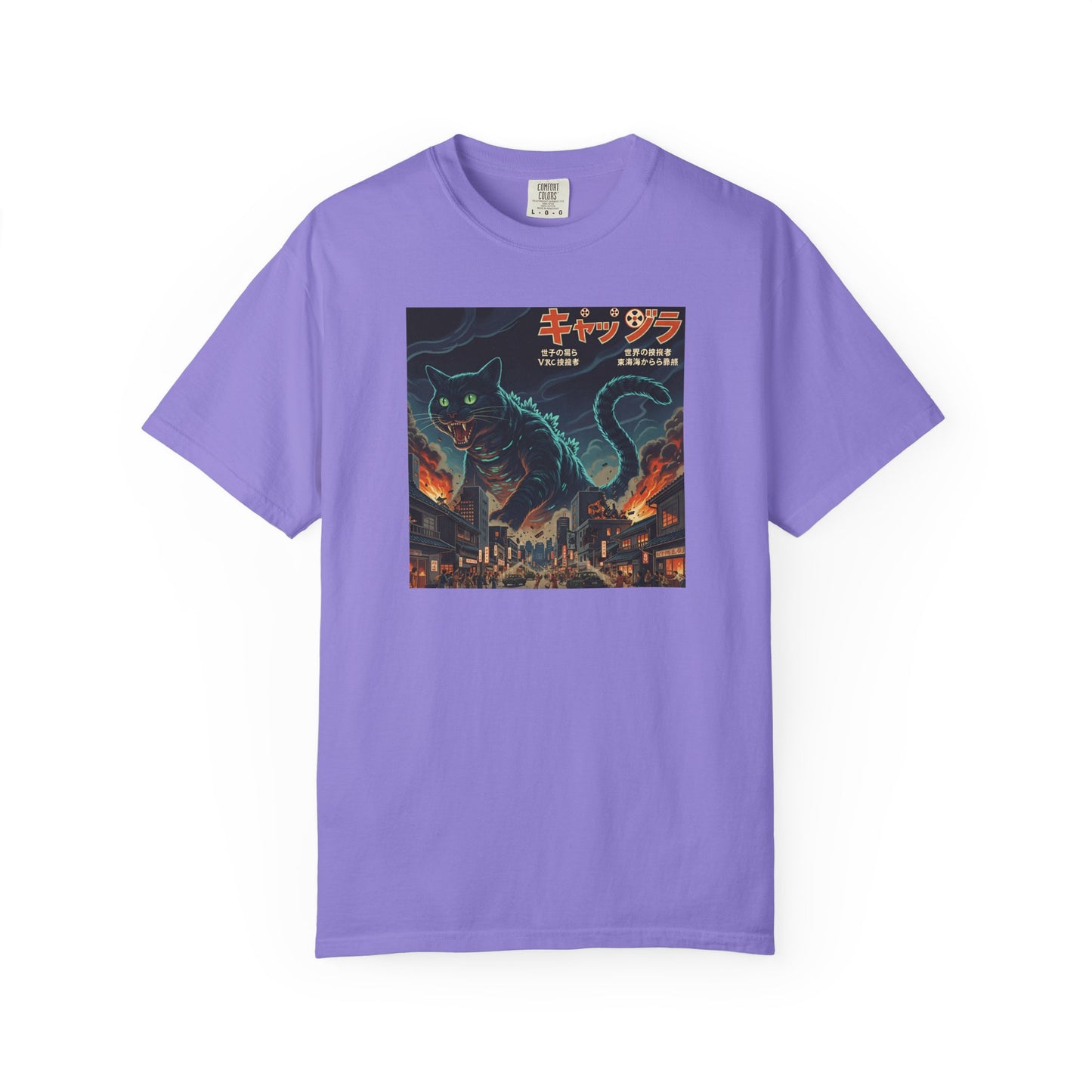 Giant Neon Cat Rampage T-Shirt | Retro City Kaiju Artwork