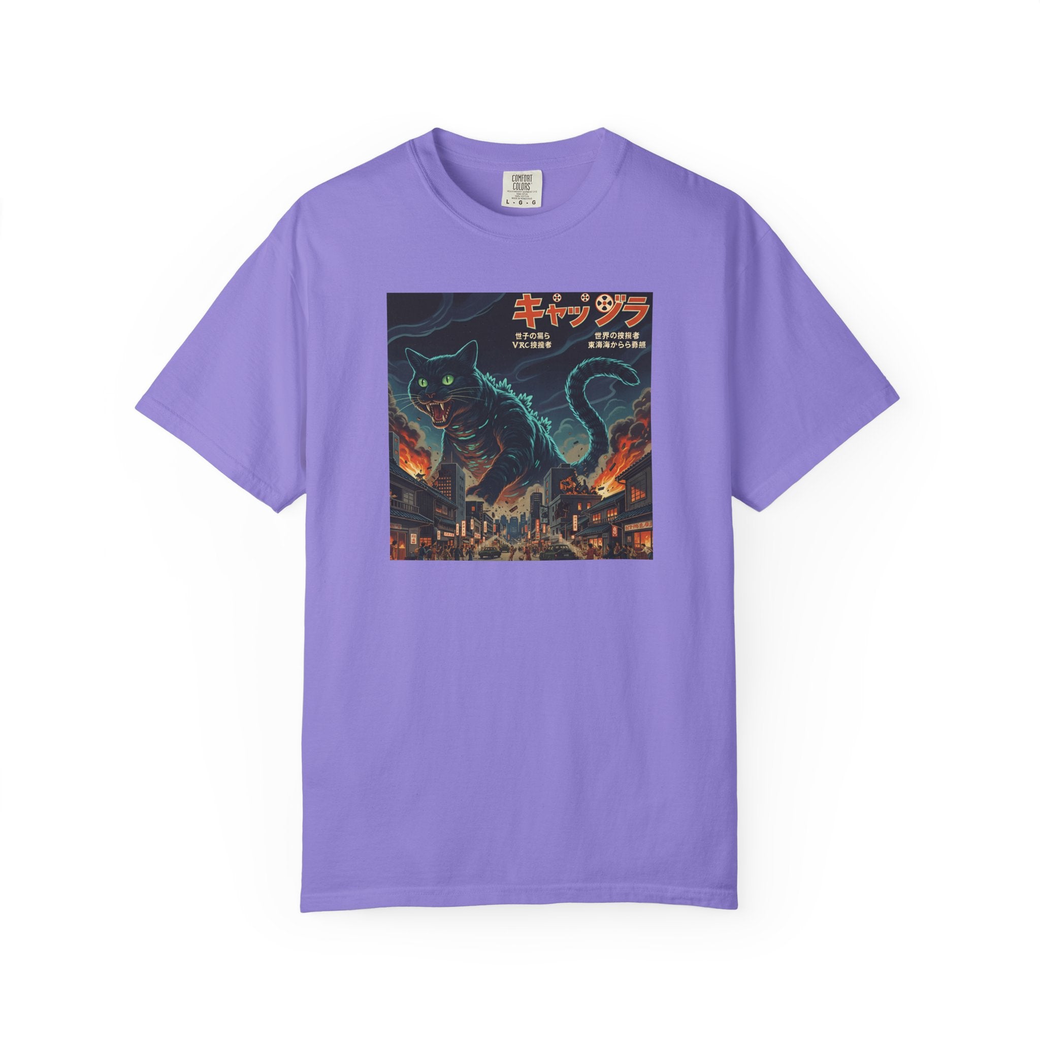 Giant Neon Cat Rampage T-Shirt | Retro City Kaiju Artwork