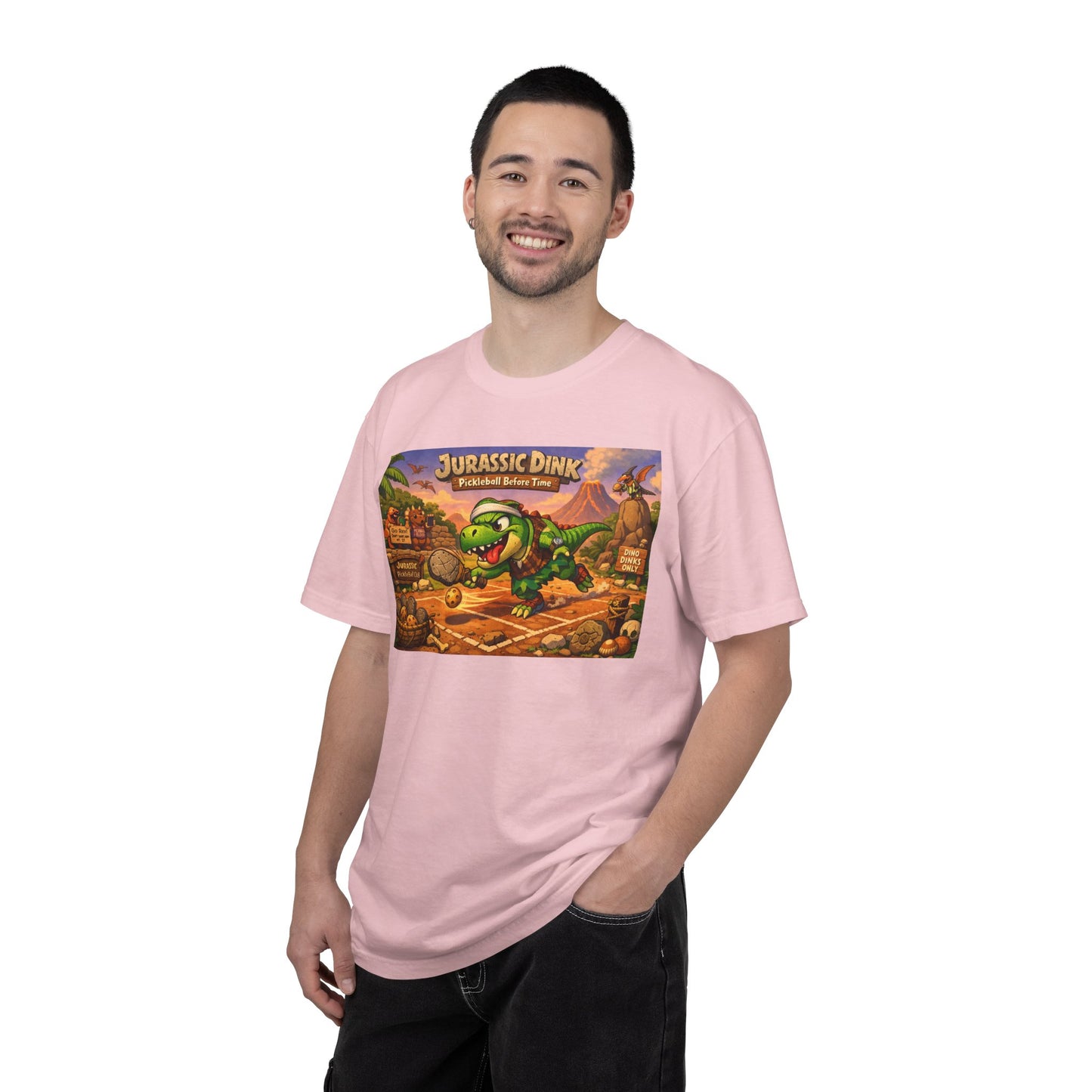 Jurassic Dink Pickleball Dinosaur Arcade Poster T-Shirt | Retro Video Game Shirt