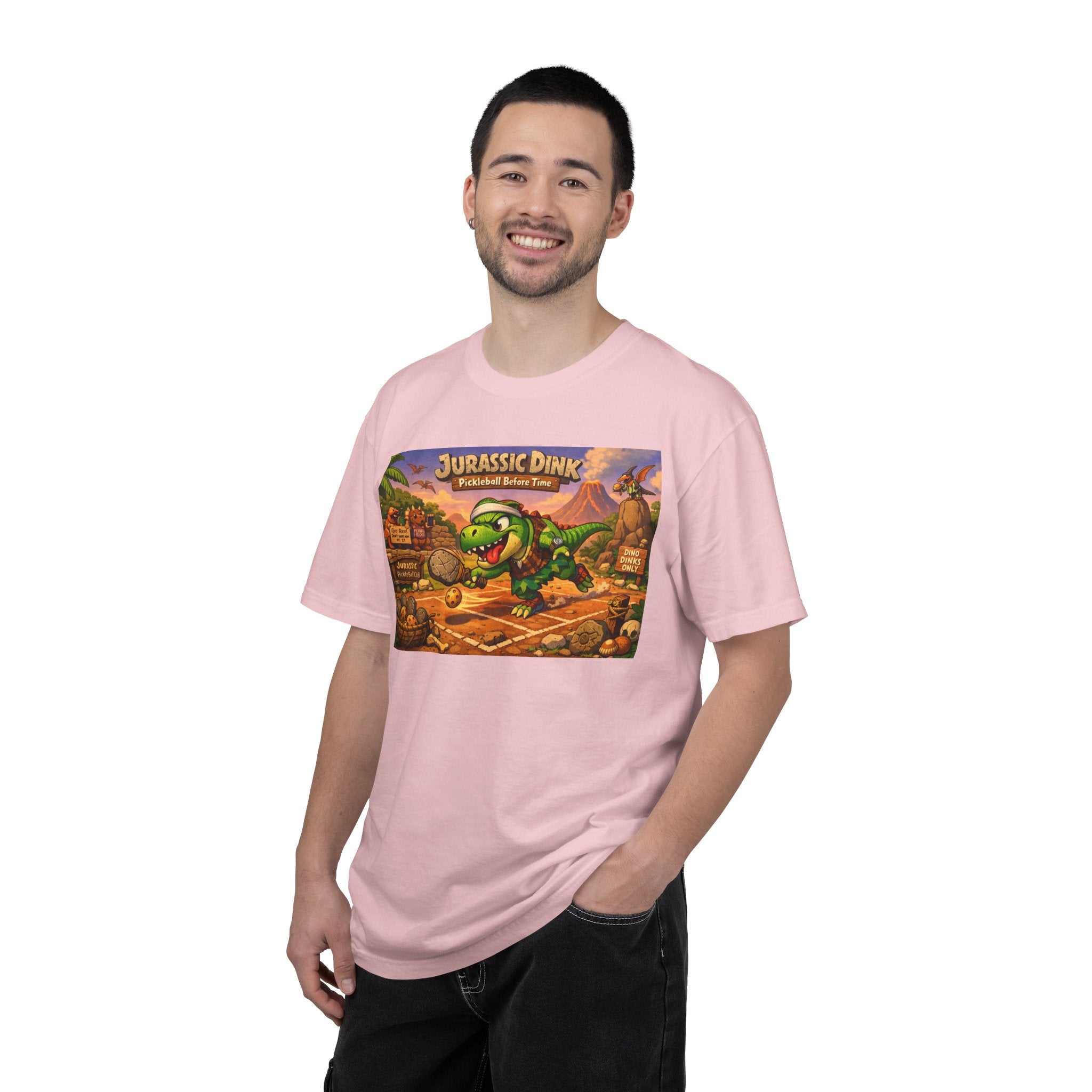 Jurassic Dink Pickleball Dinosaur Arcade Poster T-Shirt | Retro Video Game Shirt