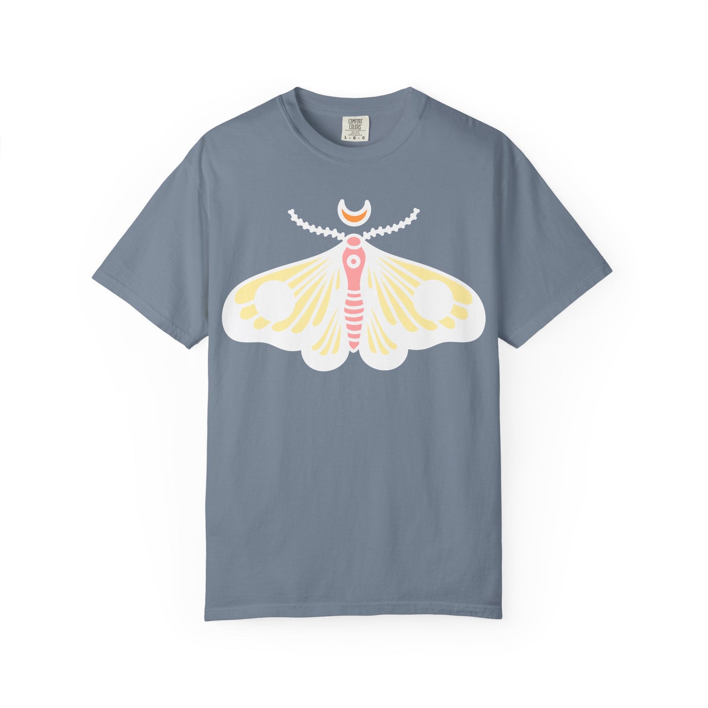 Celestial Moth T-shirt | Pink Yellow Moth with Crescent Moon