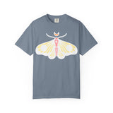 Celestial Moth T-shirt | Pink Yellow Moth with Crescent Moon